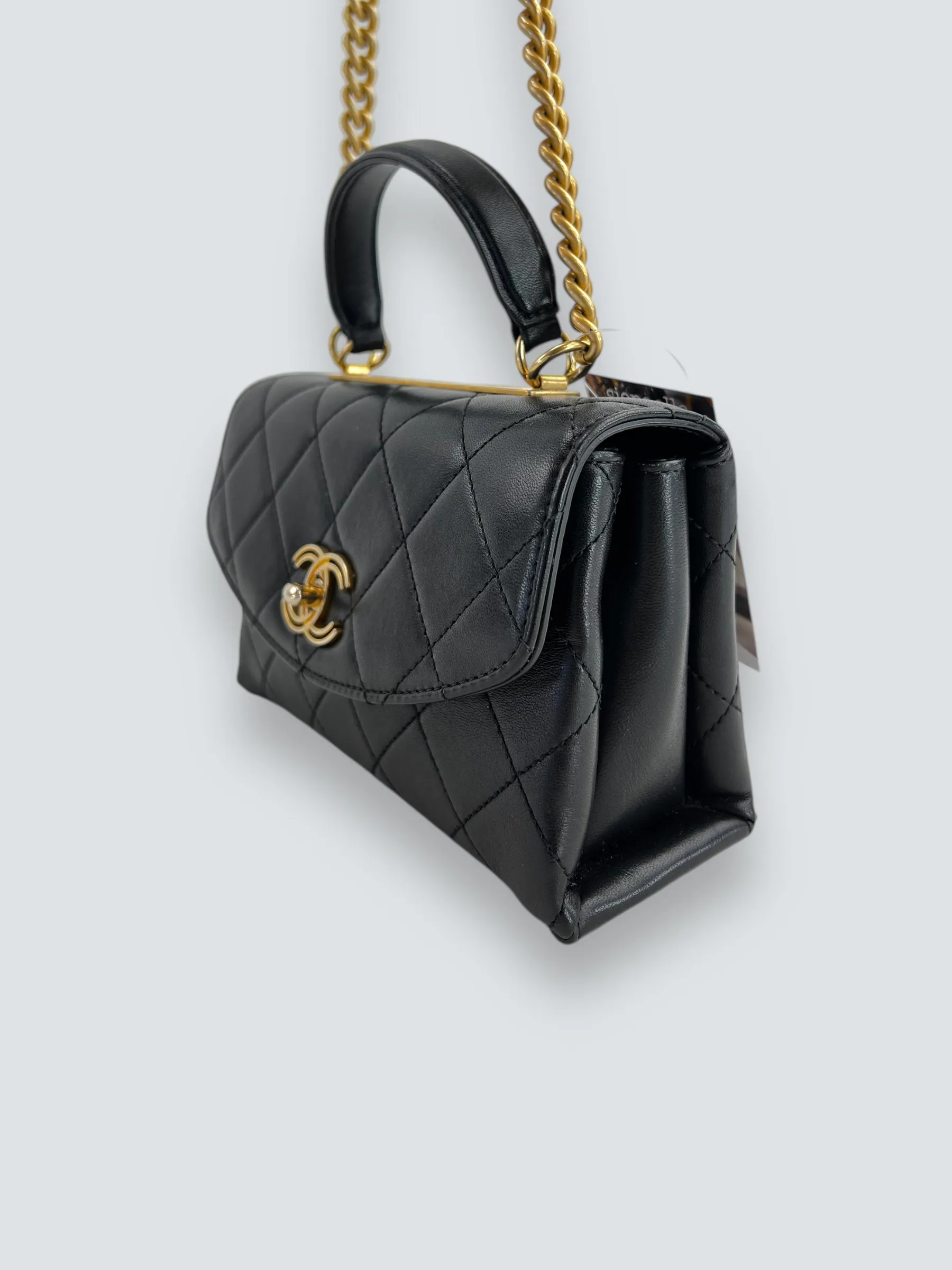 Chanel Black Quilted Lambskin Leather Trendy Top Handle Shoulder Bag
