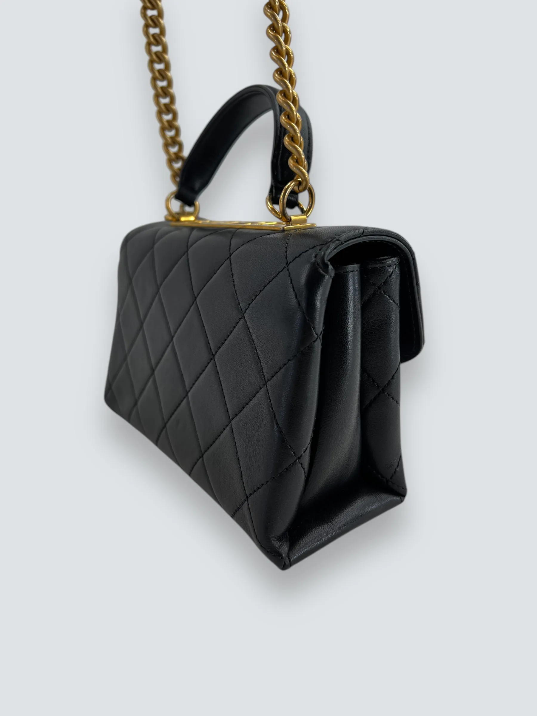 Chanel Black Quilted Lambskin Leather Trendy Top Handle Shoulder Bag