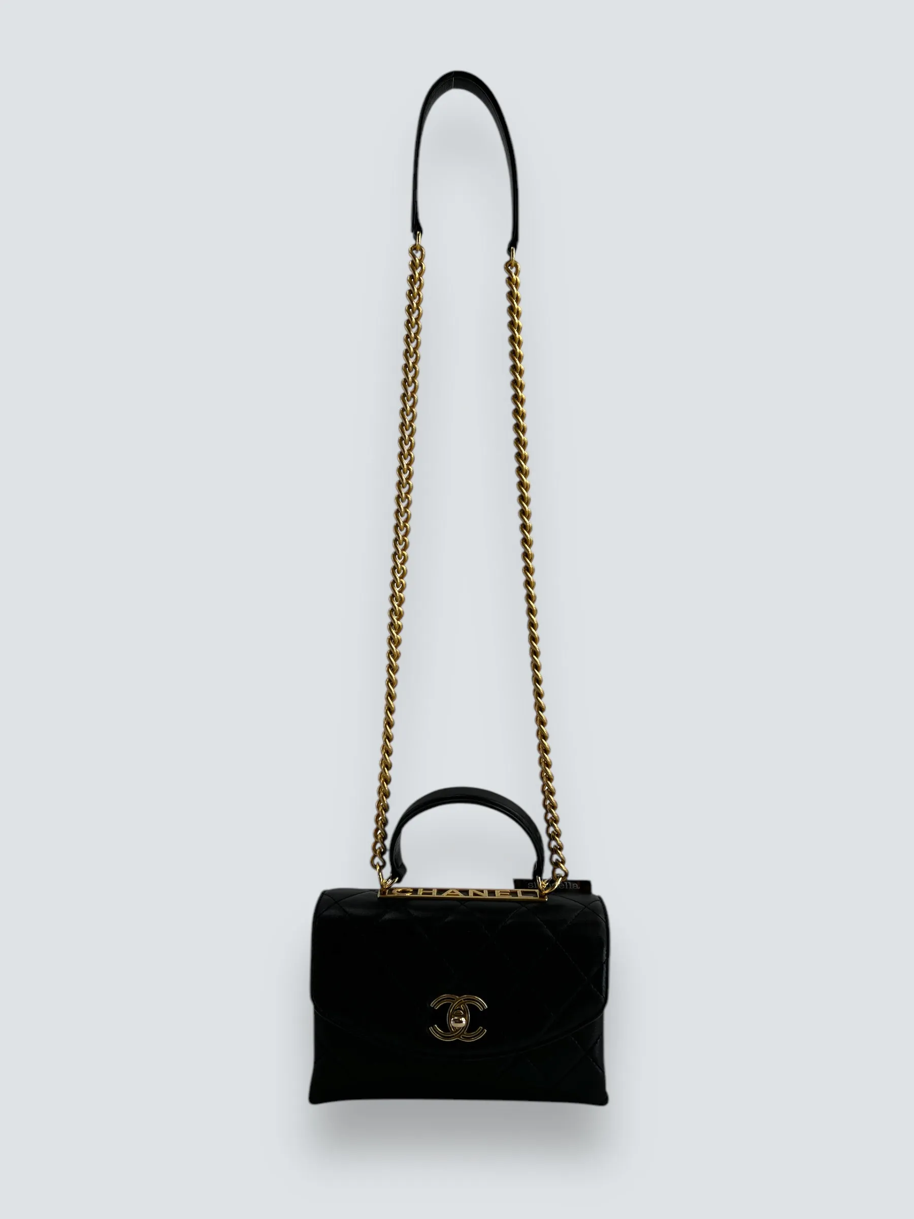 Chanel Black Quilted Lambskin Leather Trendy Top Handle Shoulder Bag