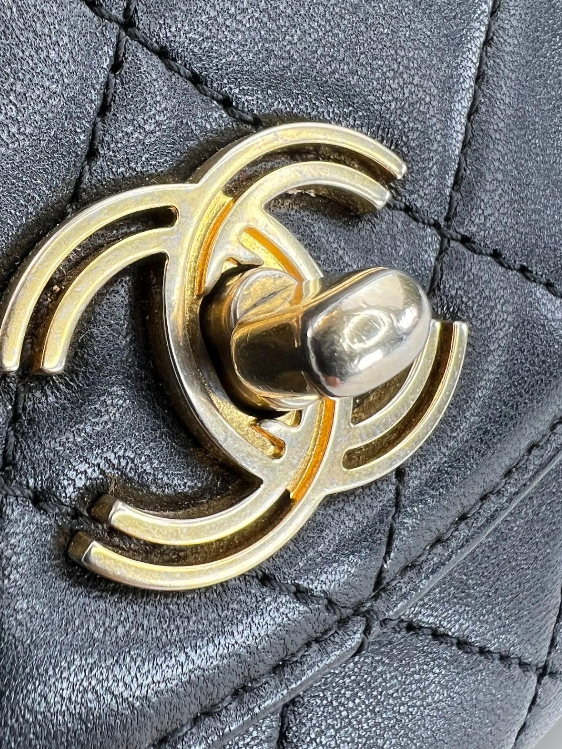 Chanel Black Quilted Lambskin Leather Trendy Top Handle Shoulder Bag