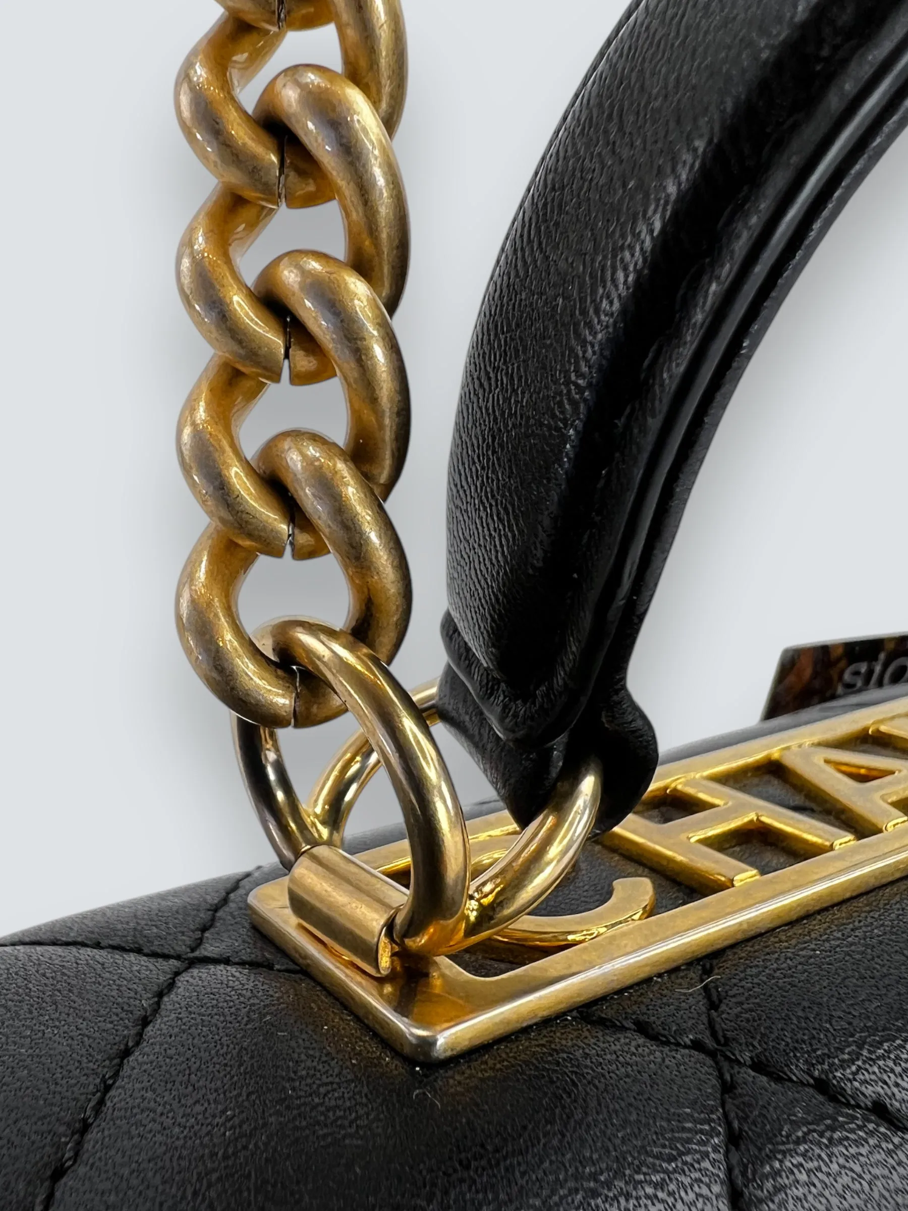 Chanel Black Quilted Lambskin Leather Trendy Top Handle Shoulder Bag