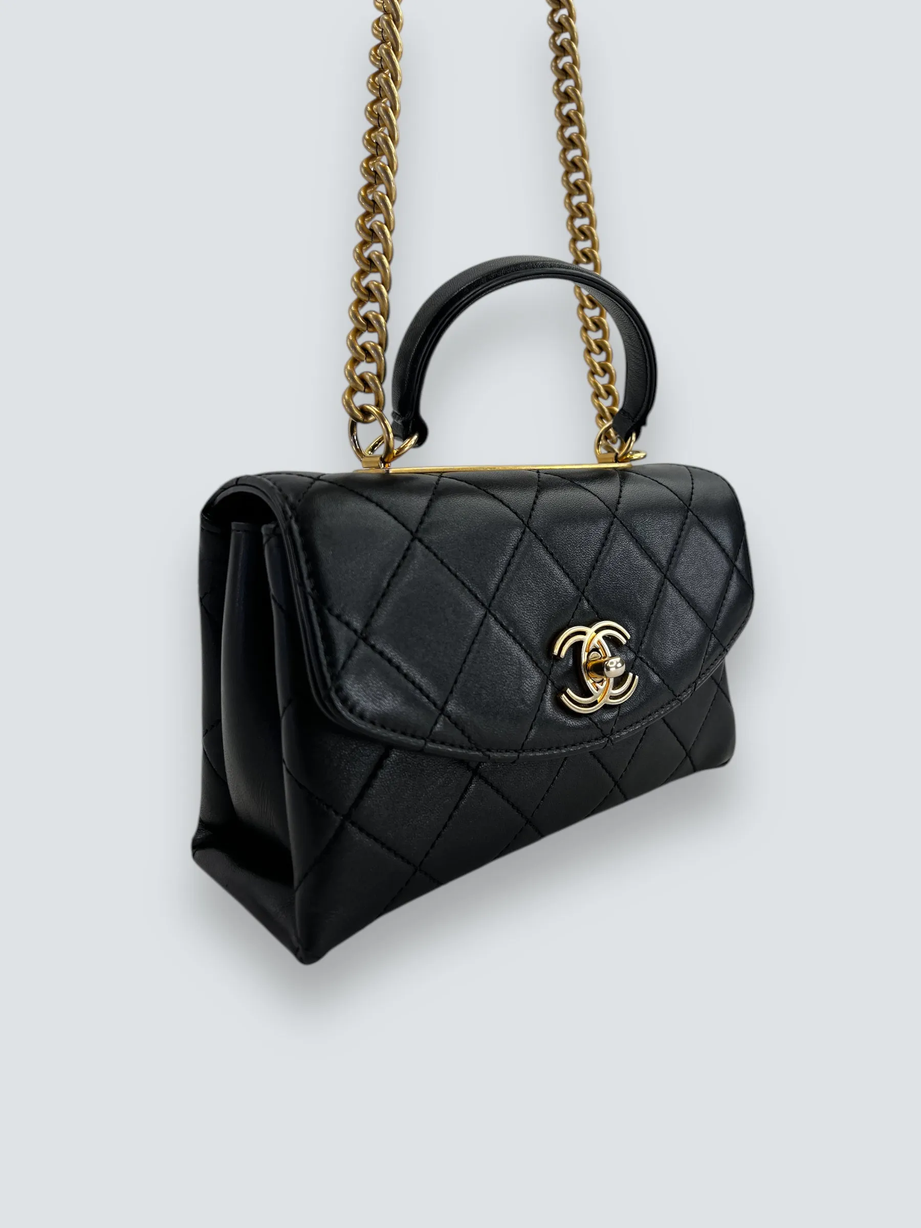 Chanel Black Quilted Lambskin Leather Trendy Top Handle Shoulder Bag