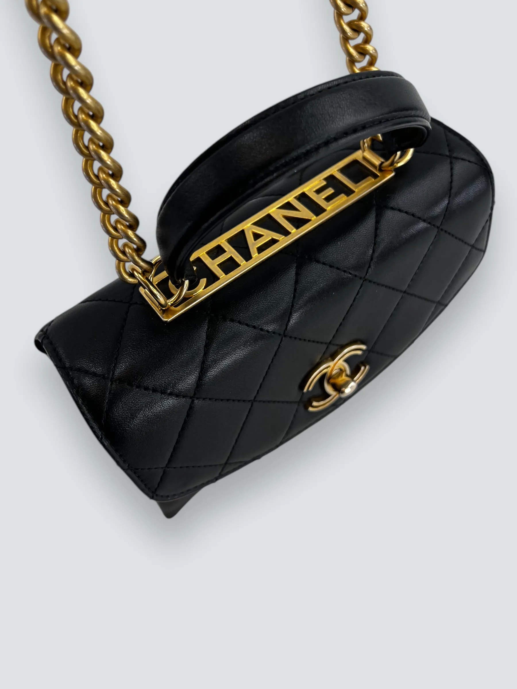 Chanel Black Quilted Lambskin Leather Trendy Top Handle Shoulder Bag
