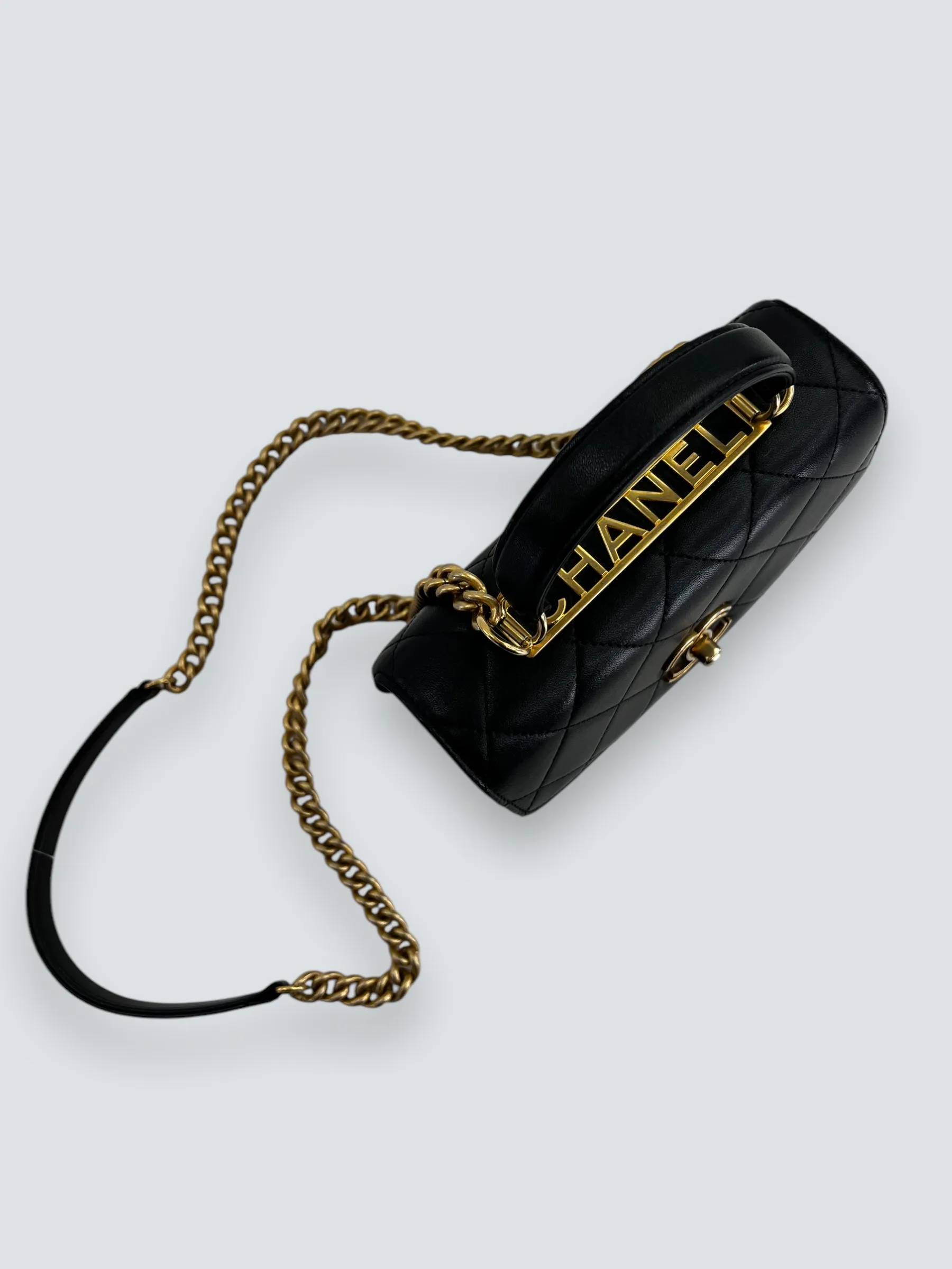 Chanel Black Quilted Lambskin Leather Trendy Top Handle Shoulder Bag
