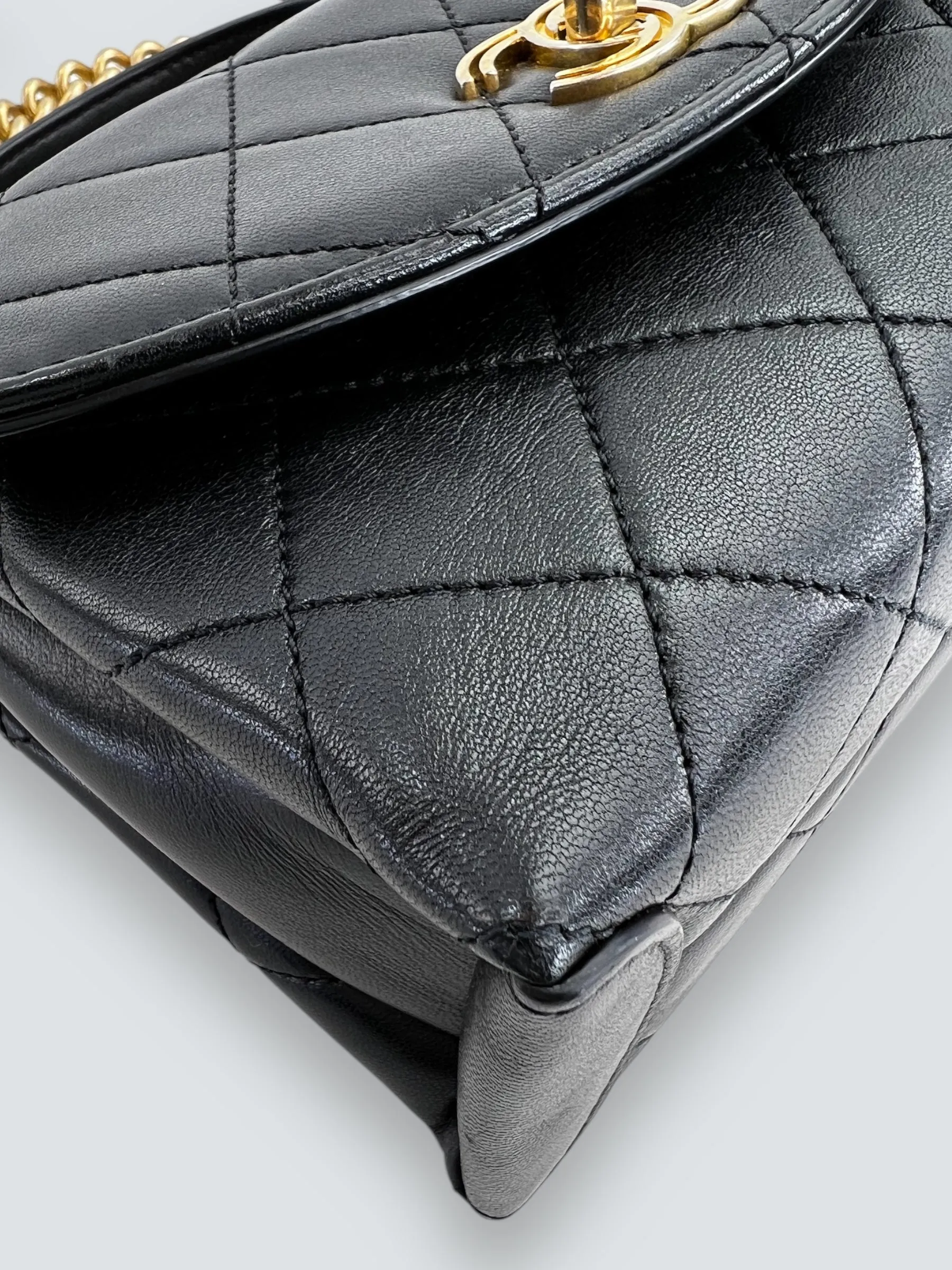 Chanel Black Quilted Lambskin Leather Trendy Top Handle Shoulder Bag