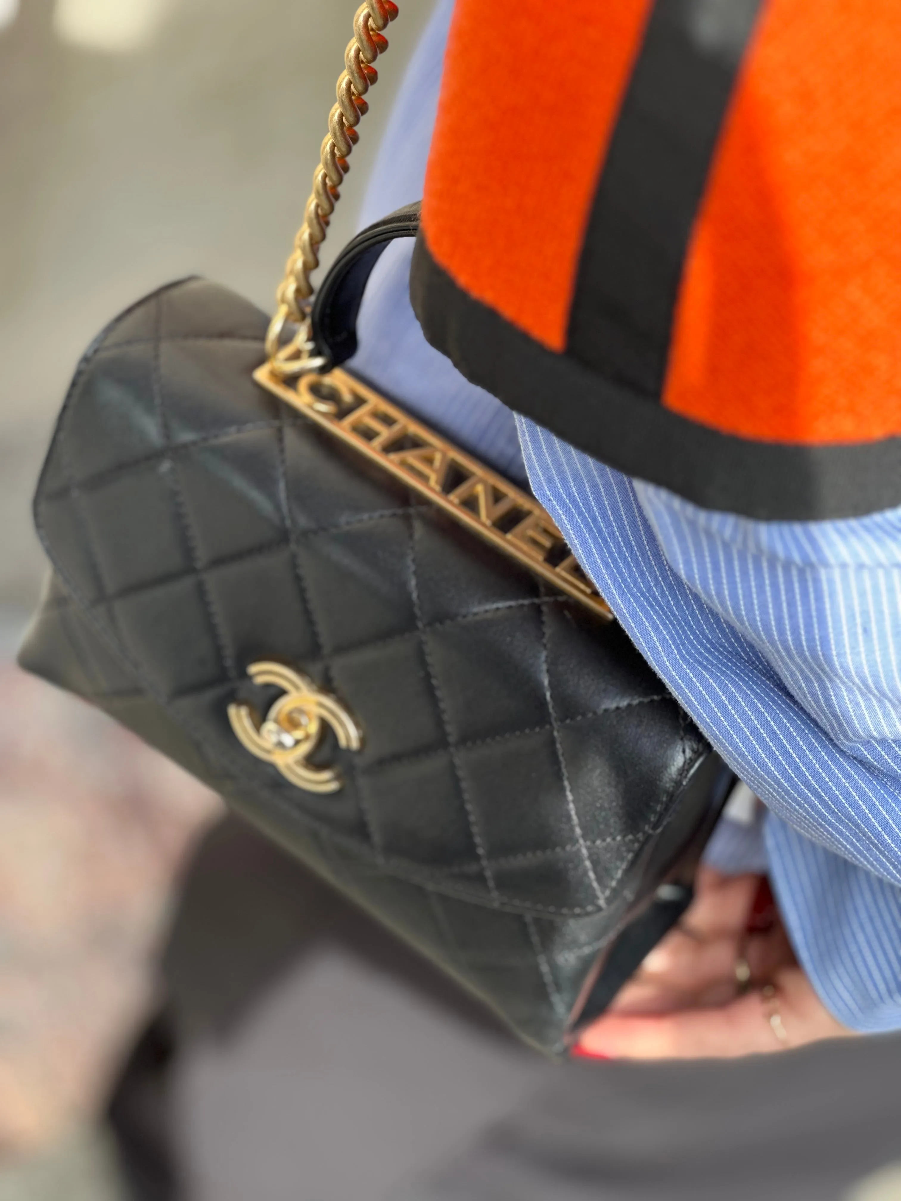Chanel Black Quilted Lambskin Leather Trendy Top Handle Shoulder Bag