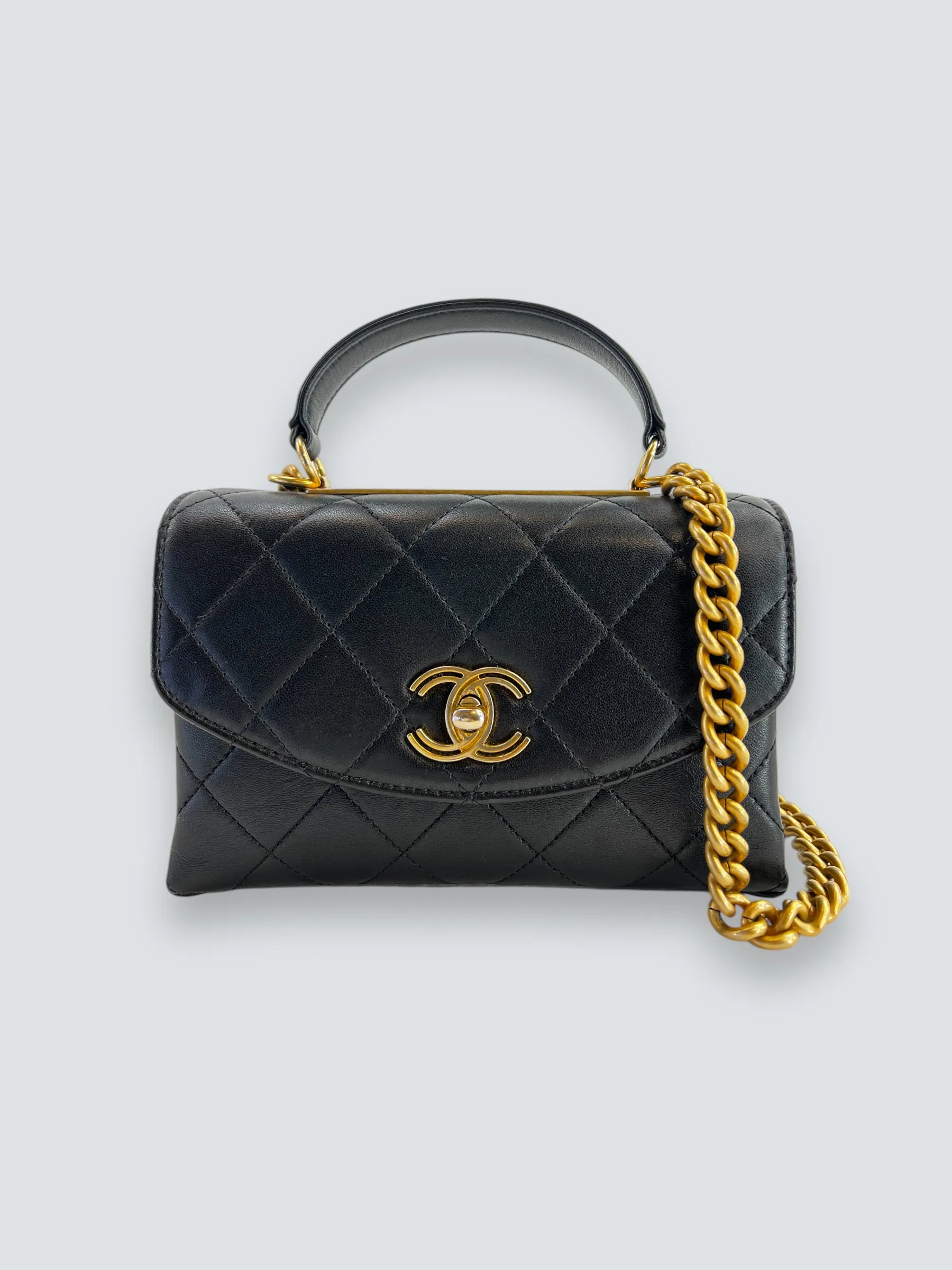 Chanel Black Quilted Lambskin Leather Trendy Top Handle Shoulder Bag