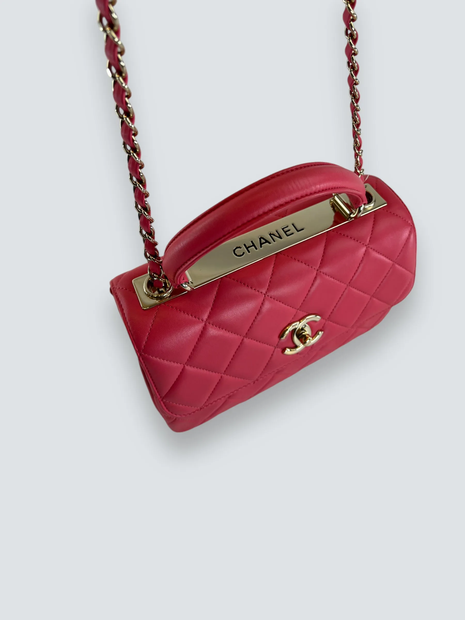 Chanel Pink Lambskin Leather Top Handle Trendy