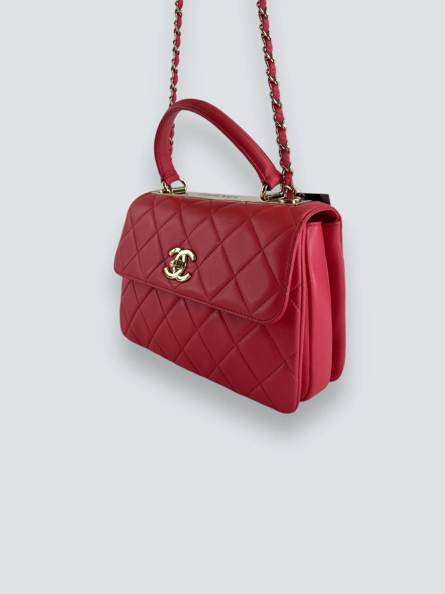 Chanel Pink Lambskin Leather Top Handle Trendy