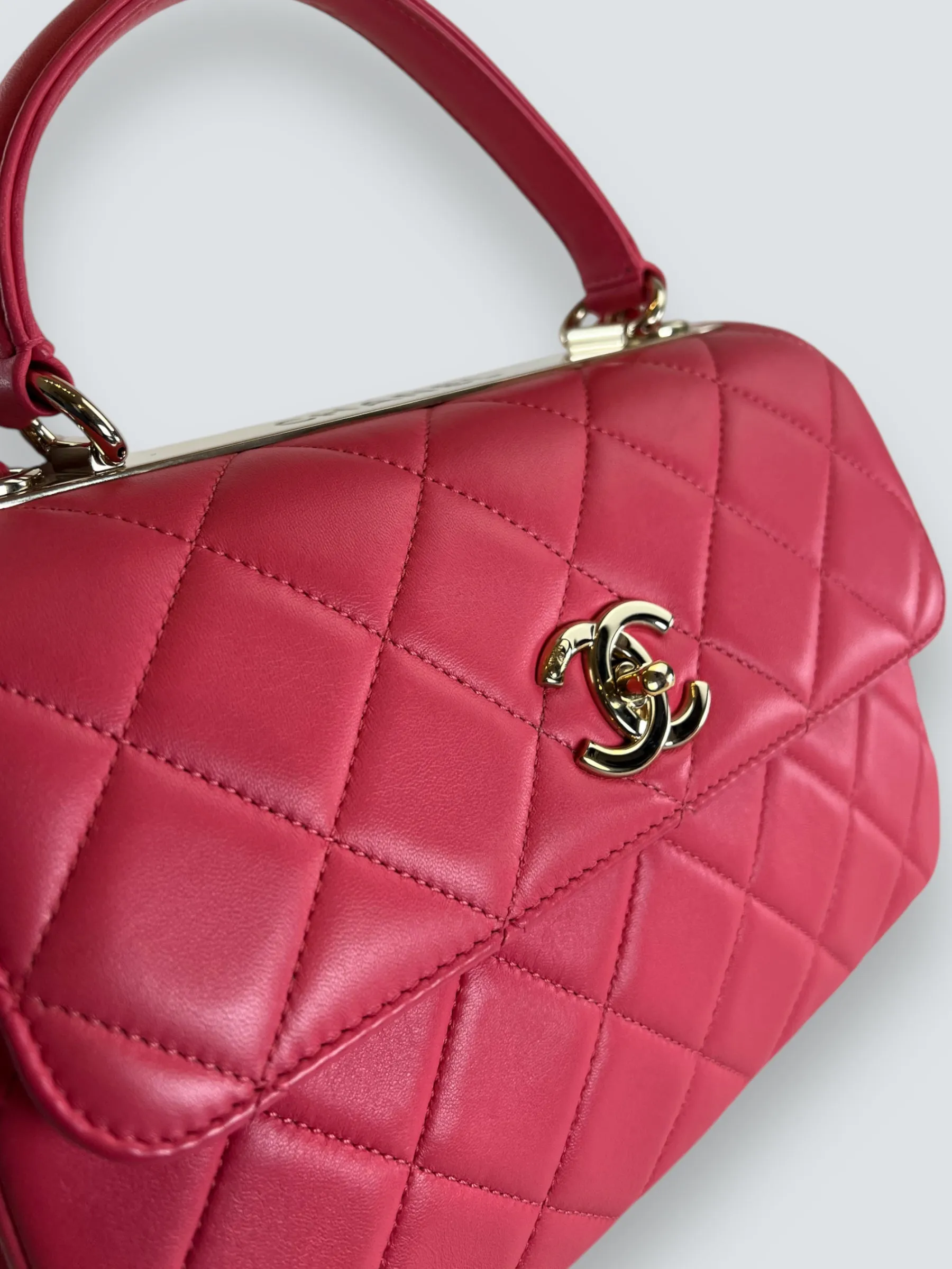 Chanel Pink Lambskin Leather Top Handle Trendy
