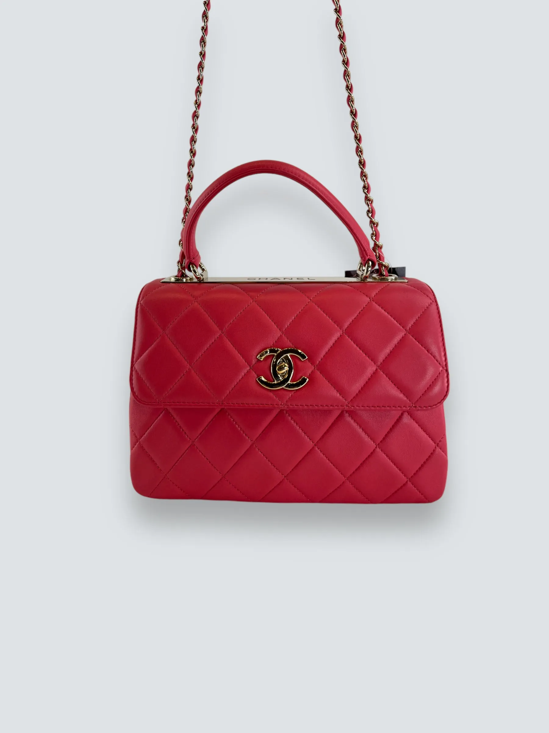 Chanel Pink Lambskin Leather Top Handle Trendy