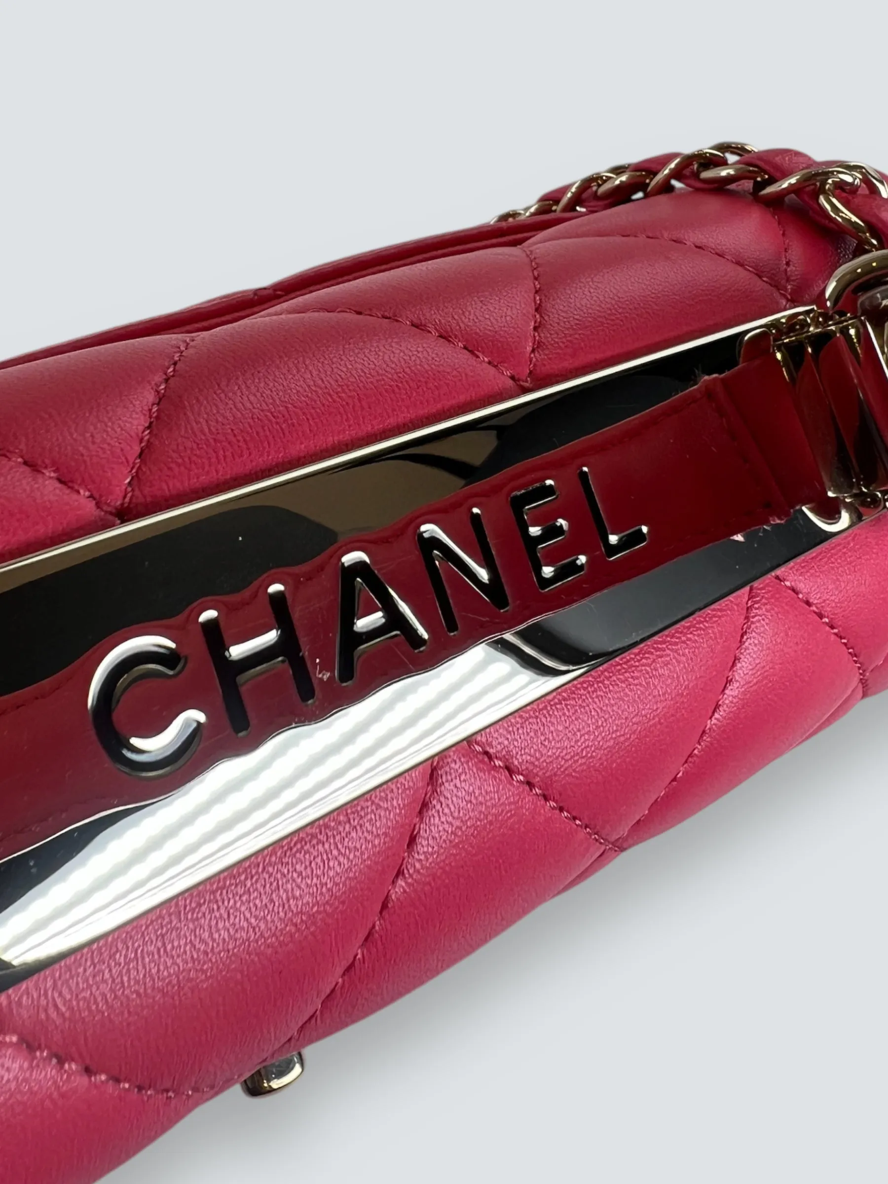 Chanel Pink Lambskin Leather Top Handle Trendy