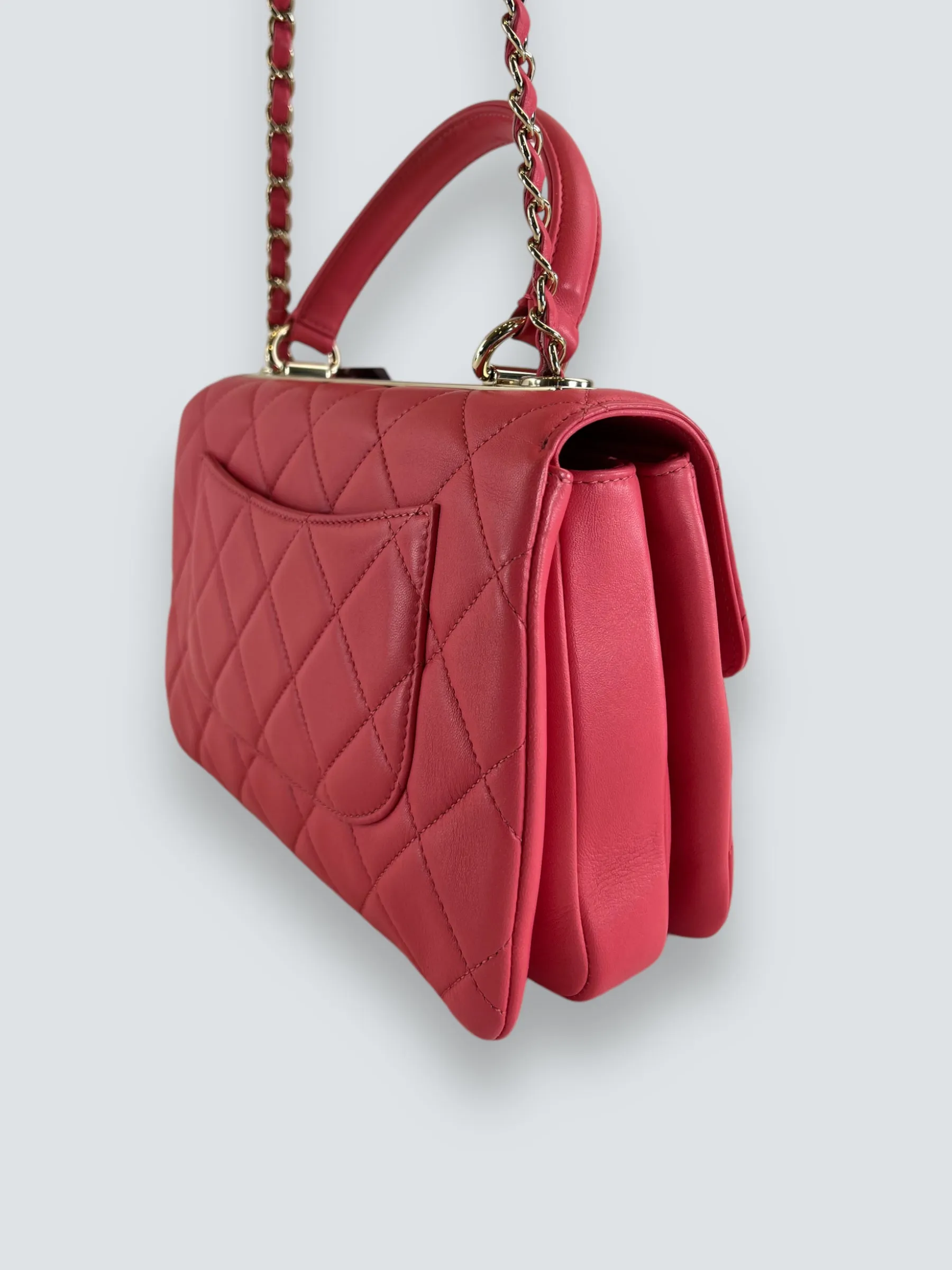 Chanel Pink Lambskin Leather Top Handle Trendy