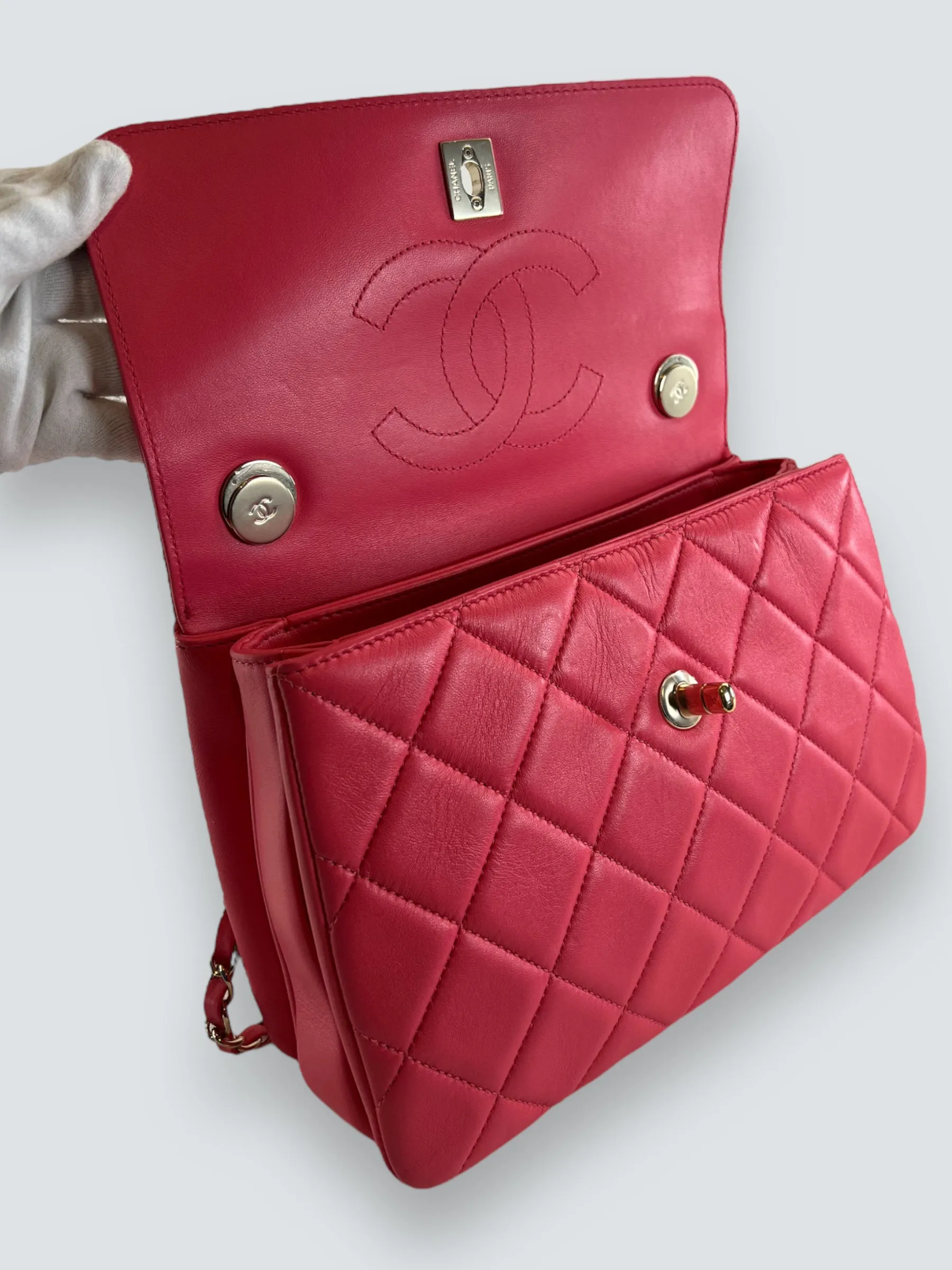 Chanel Pink Lambskin Leather Top Handle Trendy