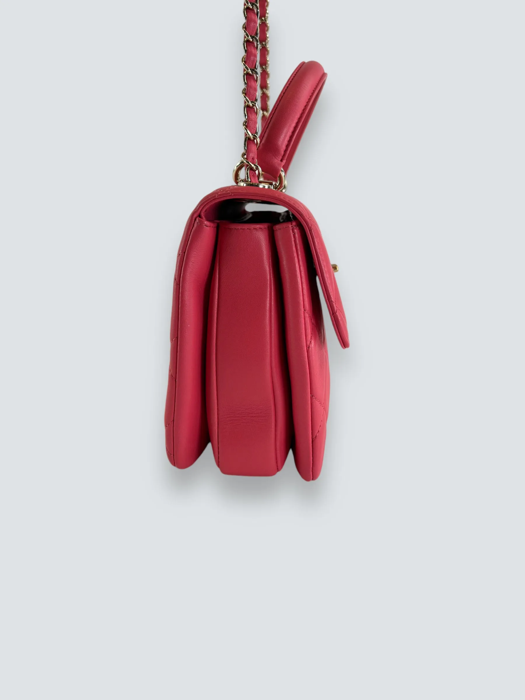 Chanel Pink Lambskin Leather Top Handle Trendy