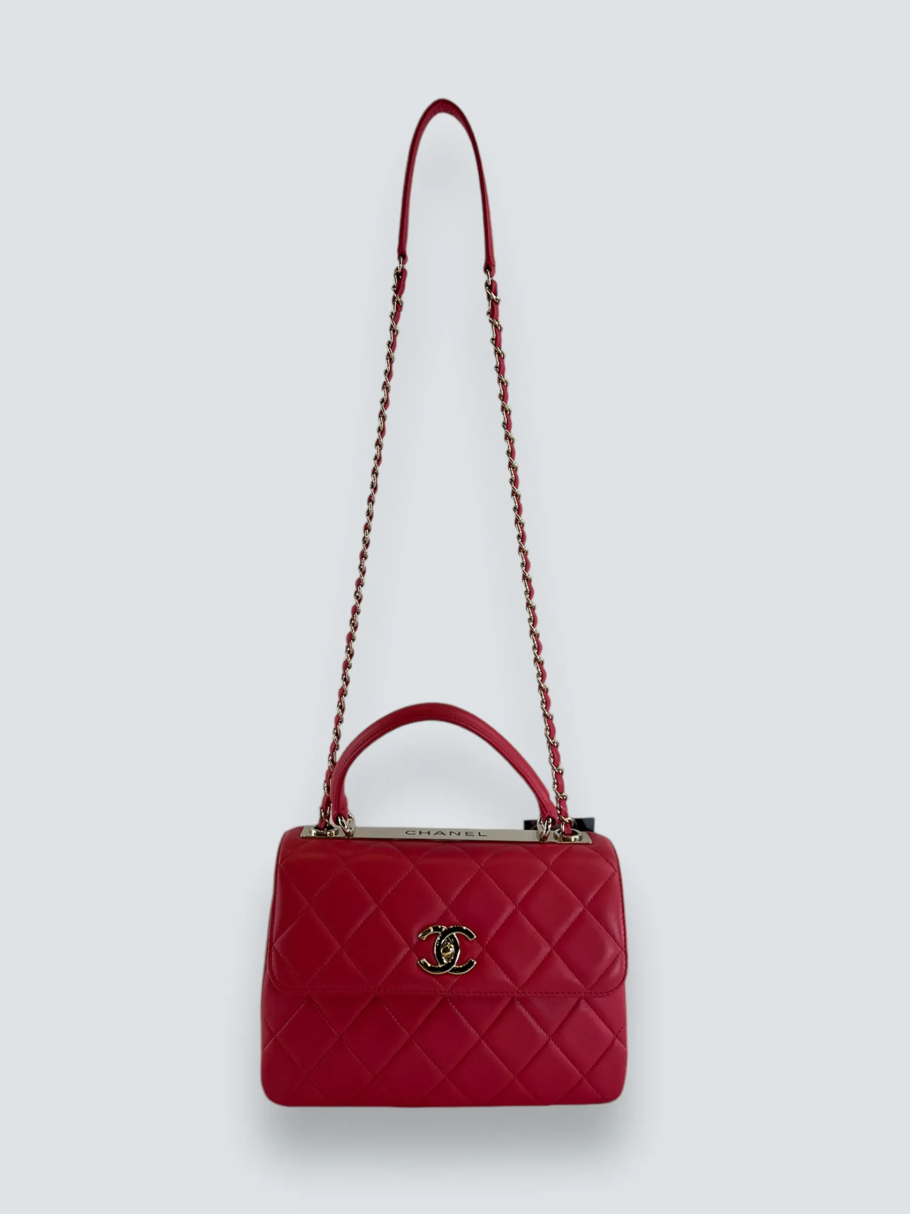 Chanel Pink Lambskin Leather Top Handle Trendy