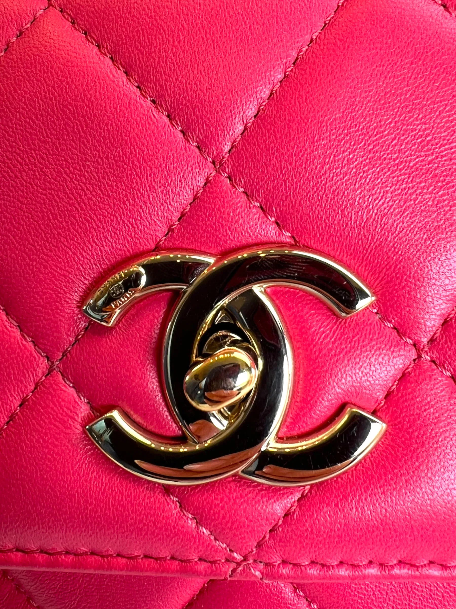 Chanel Pink Lambskin Leather Top Handle Trendy