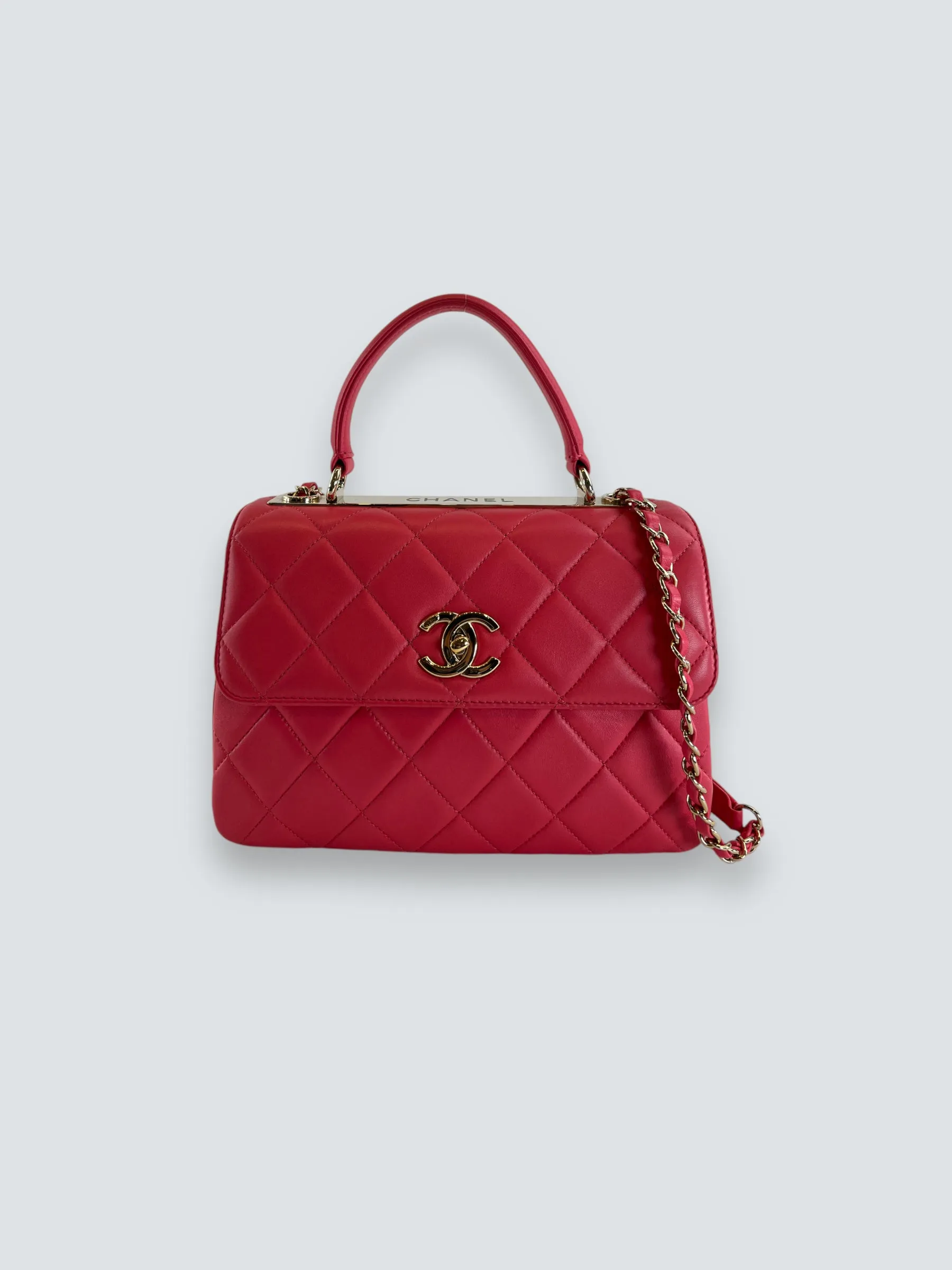 Chanel Pink Lambskin Leather Top Handle Trendy