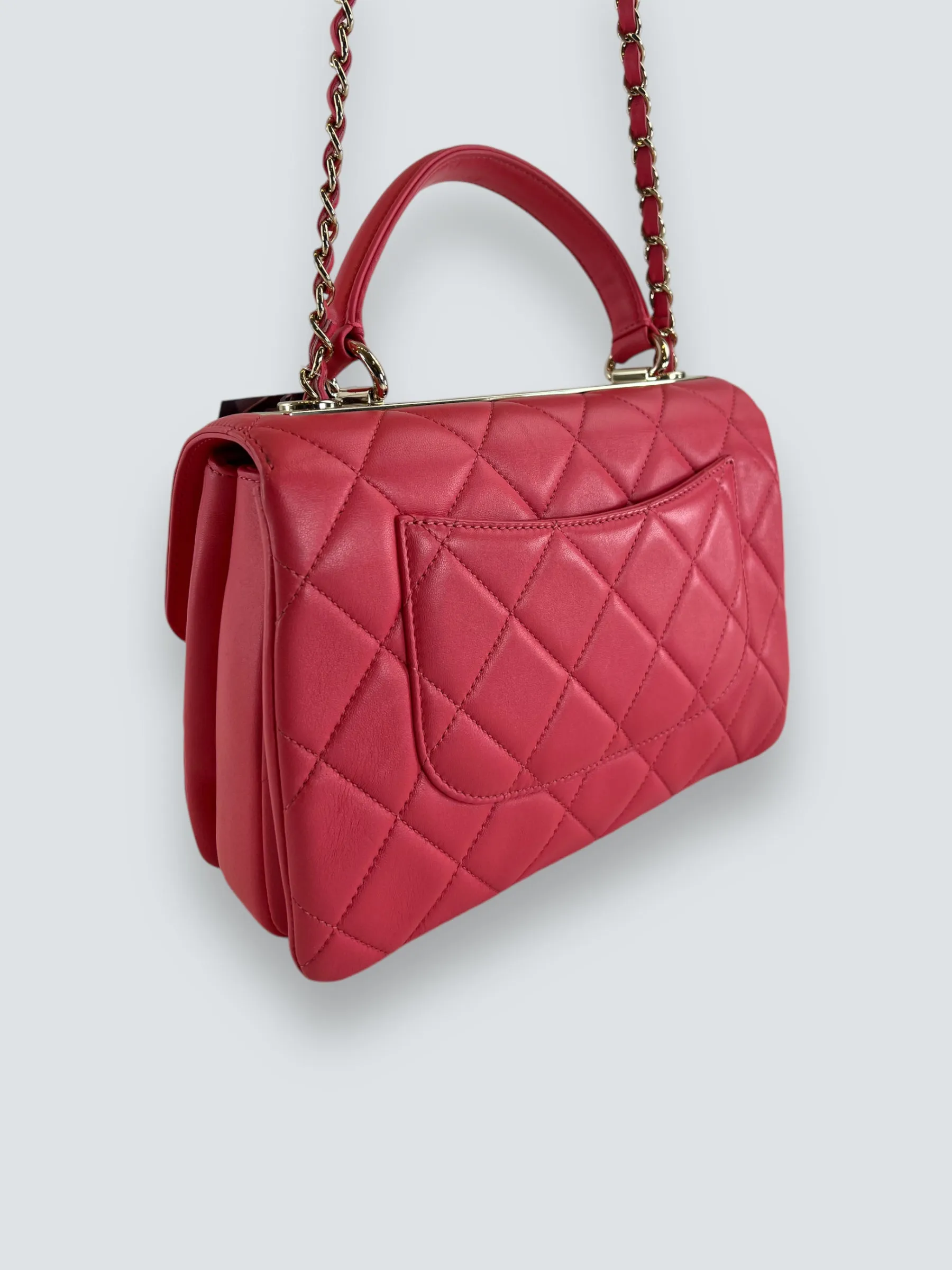 Chanel Pink Lambskin Leather Top Handle Trendy