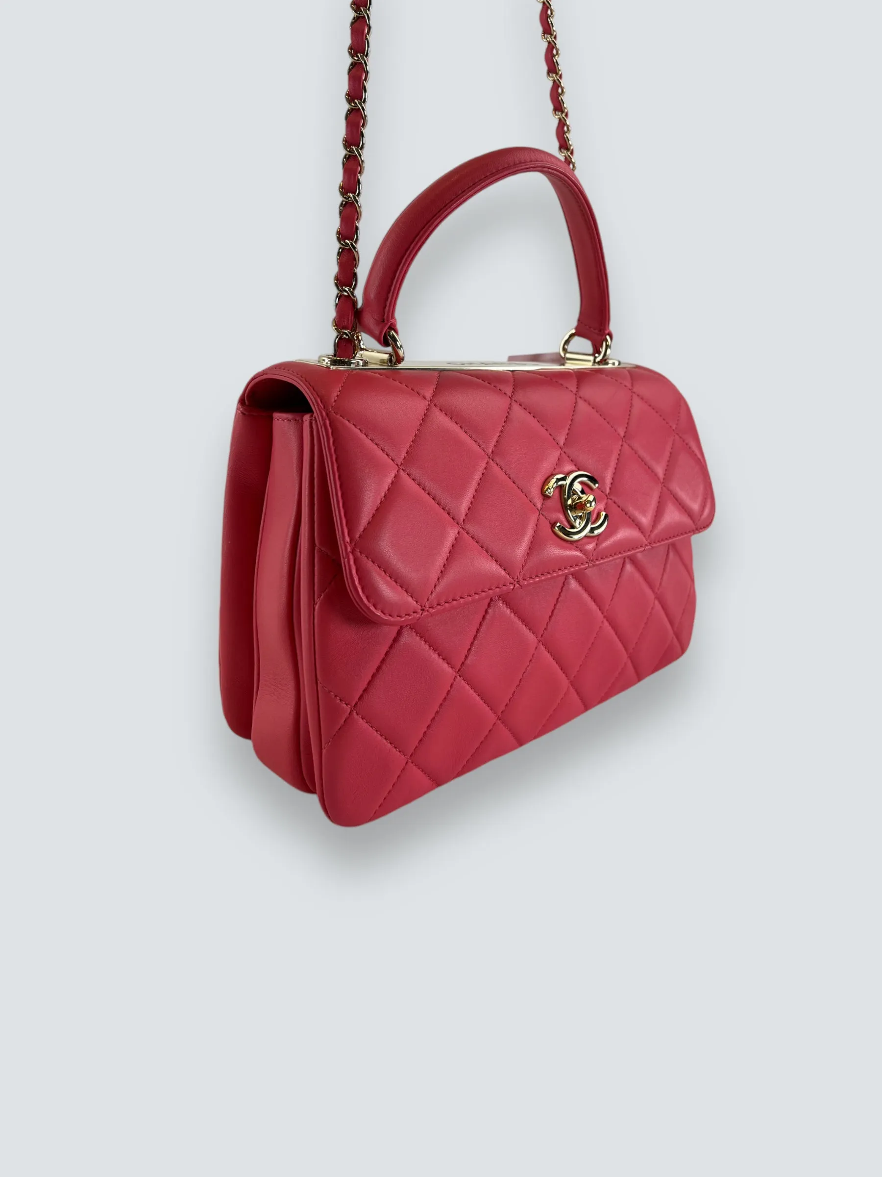 Chanel Pink Lambskin Leather Top Handle Trendy