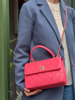Chanel Pink Lambskin Leather Top Handle Trendy