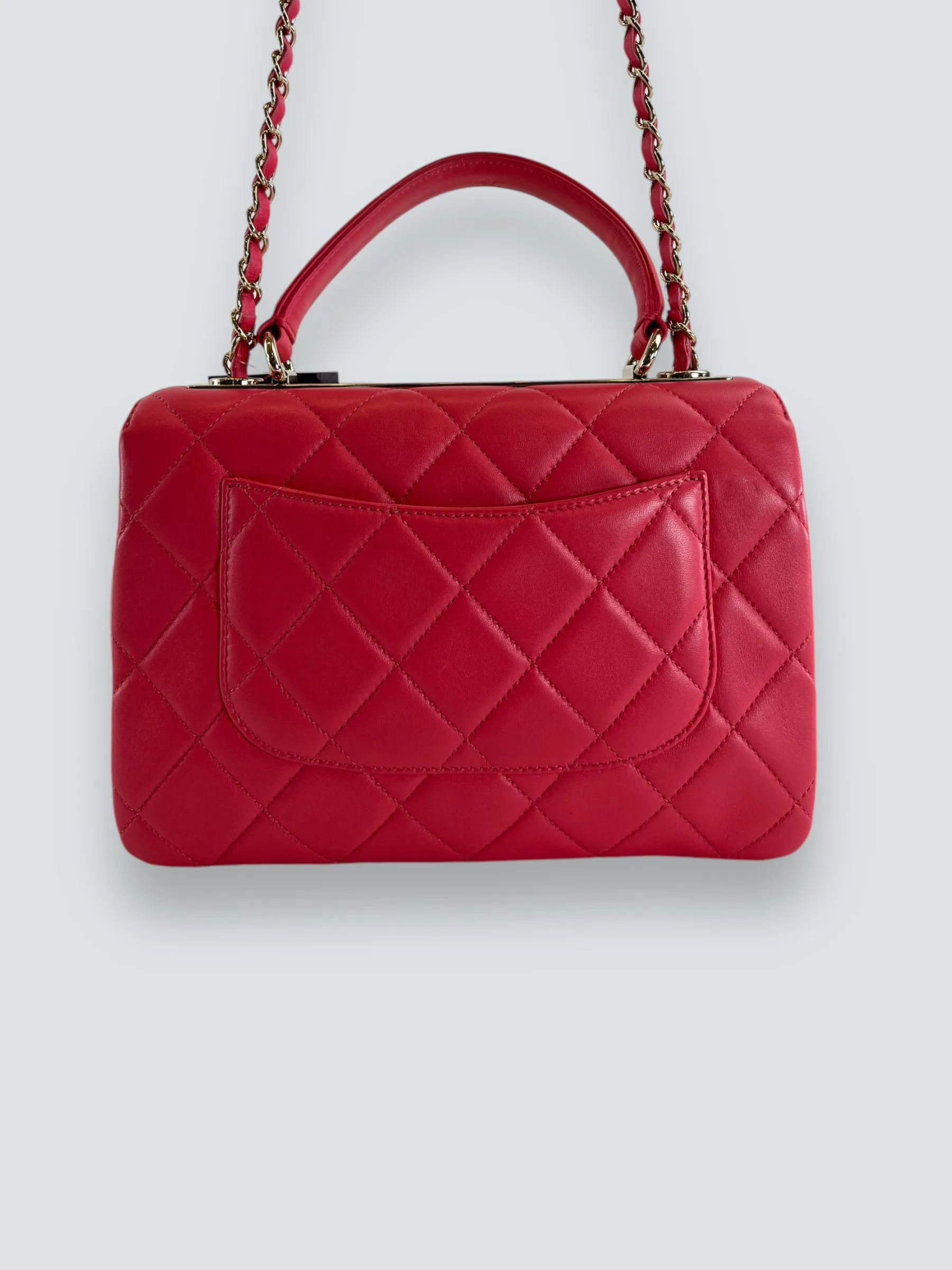 Chanel Pink Lambskin Leather Top Handle Trendy