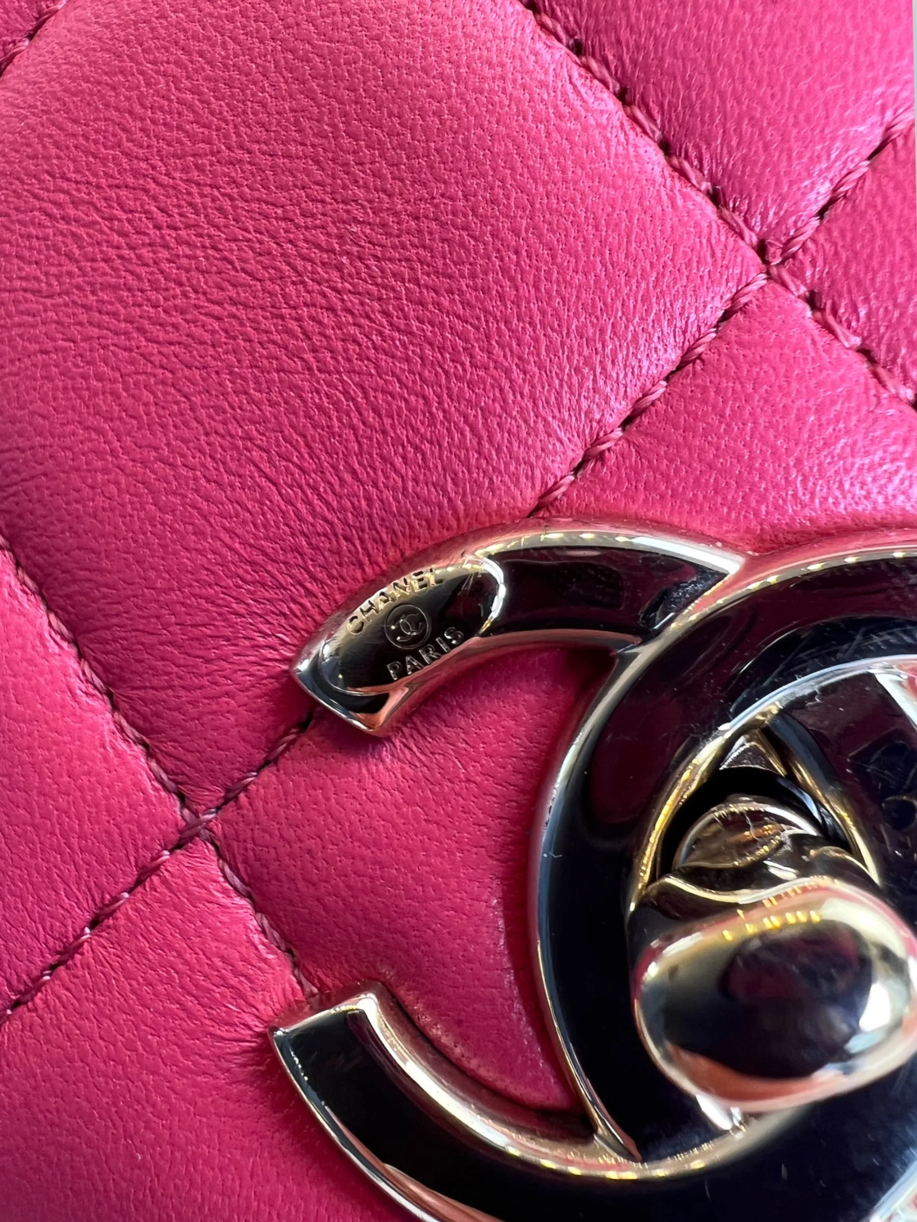 Chanel Pink Lambskin Leather Top Handle Trendy