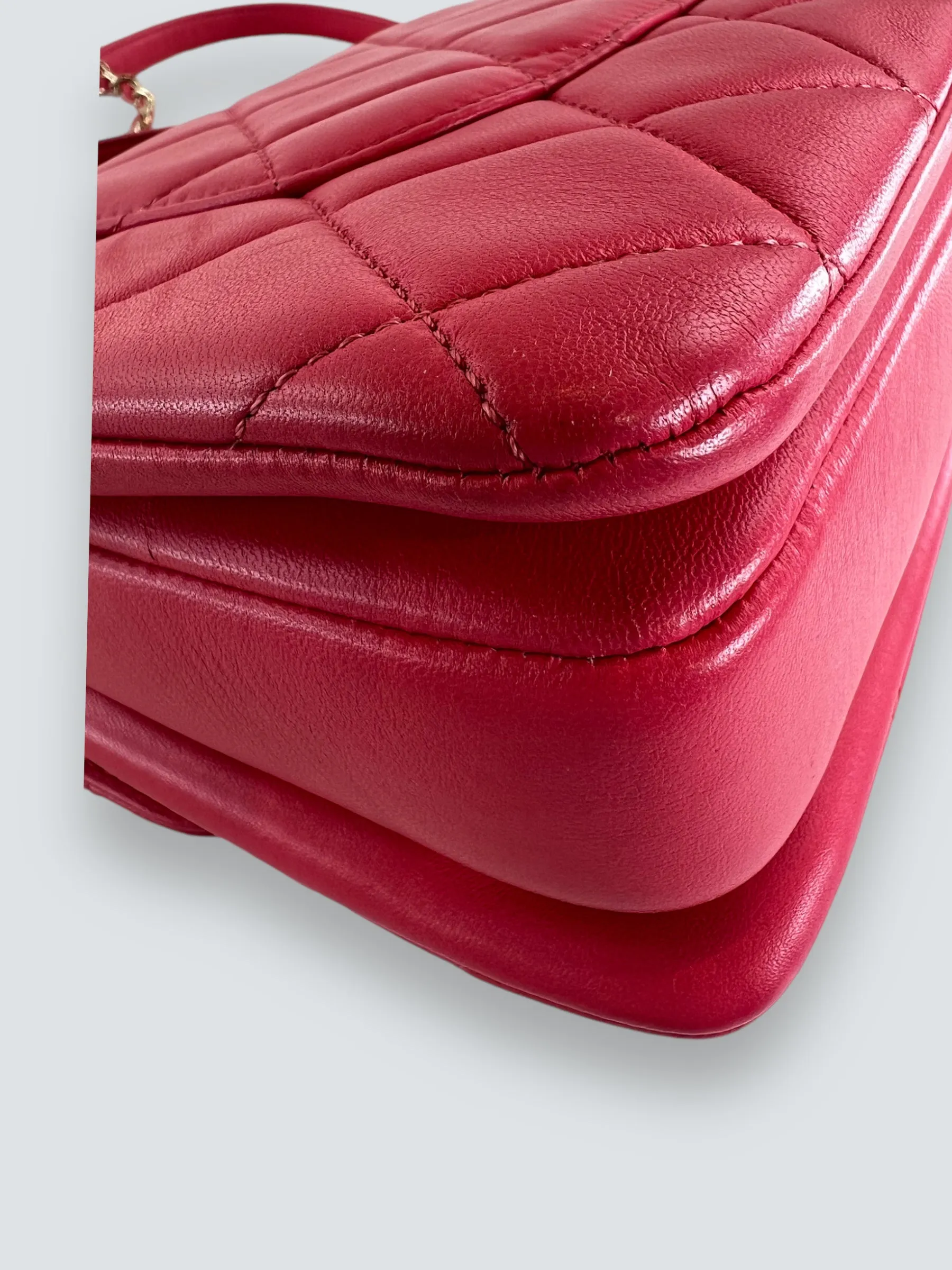 Chanel Pink Lambskin Leather Top Handle Trendy