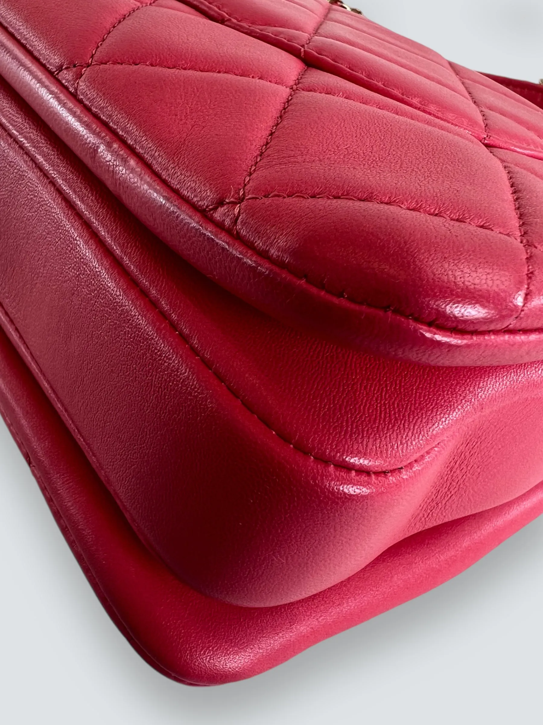 Chanel Pink Lambskin Leather Top Handle Trendy