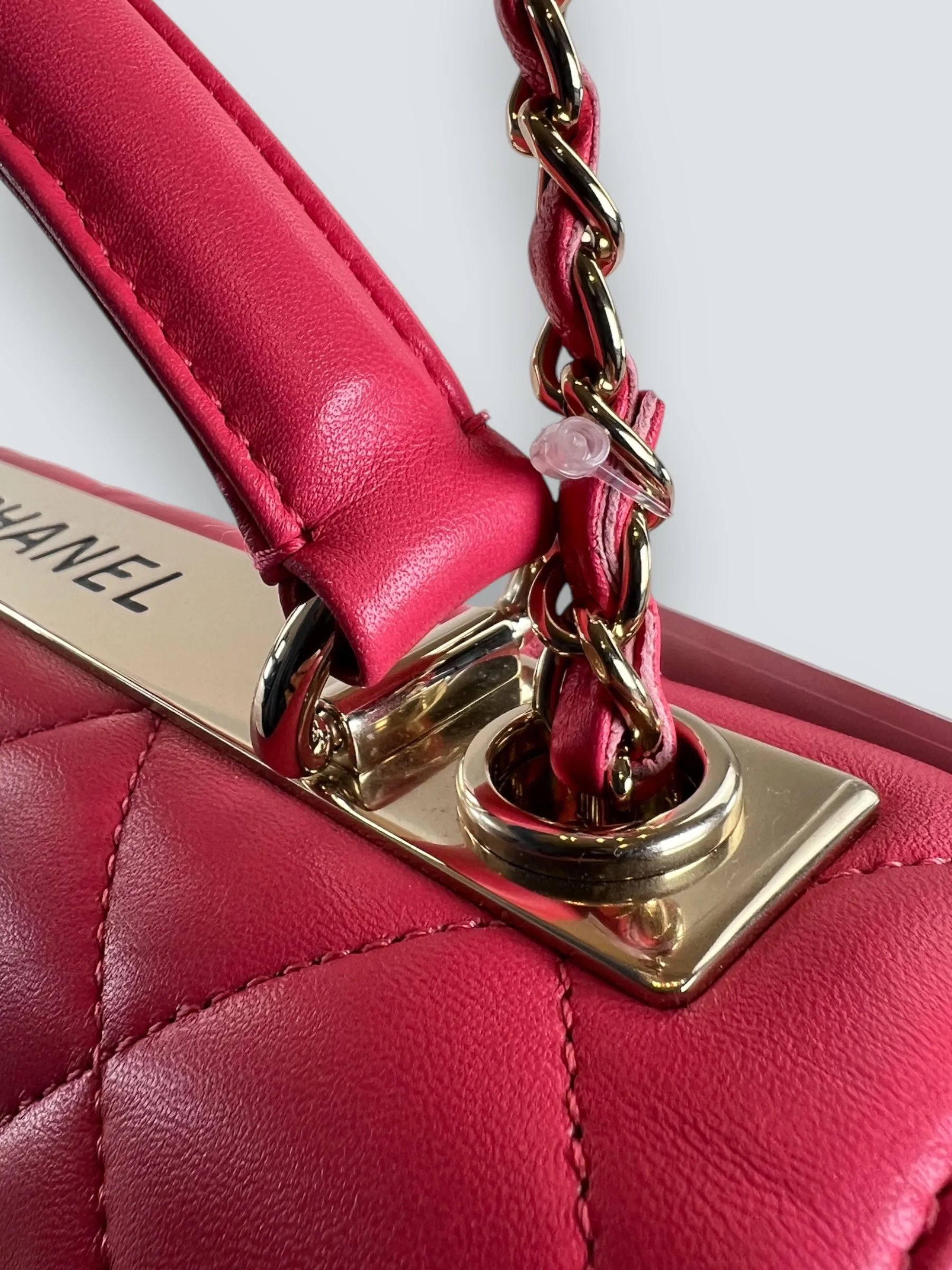 Chanel Pink Lambskin Leather Top Handle Trendy