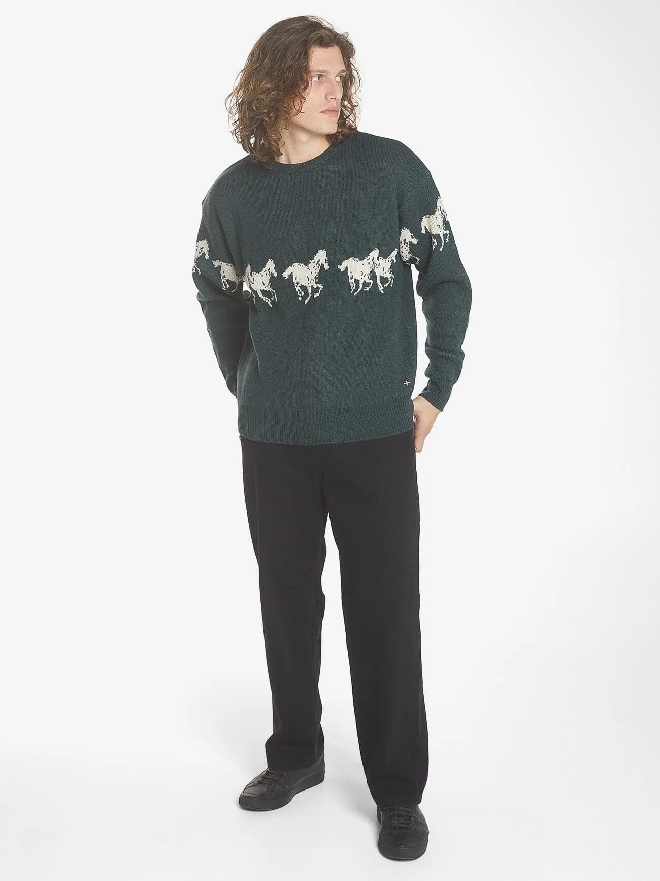 Chariot Rides On Crew Knit - Dark Jade
