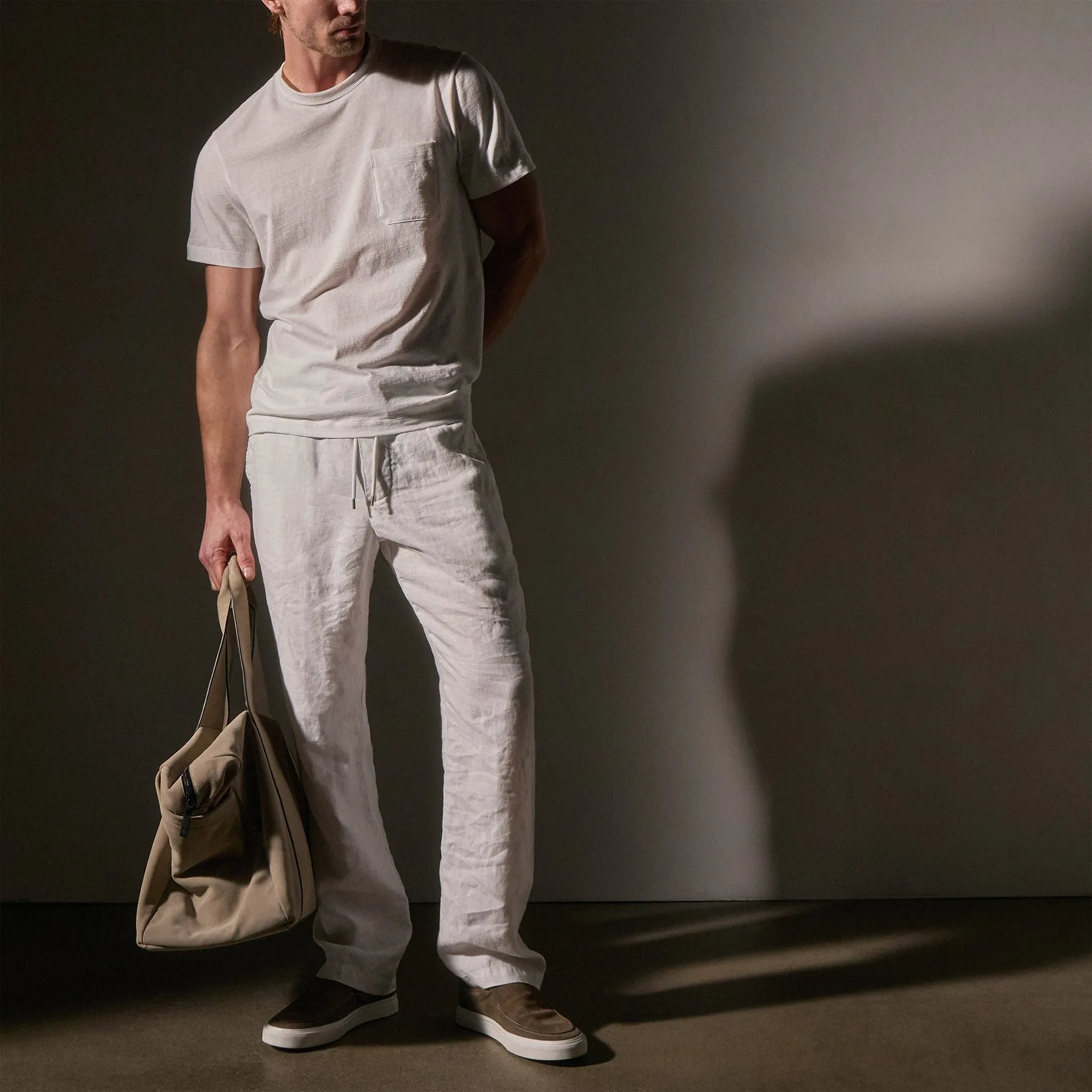 Cotton Linen Pocket Tee - White