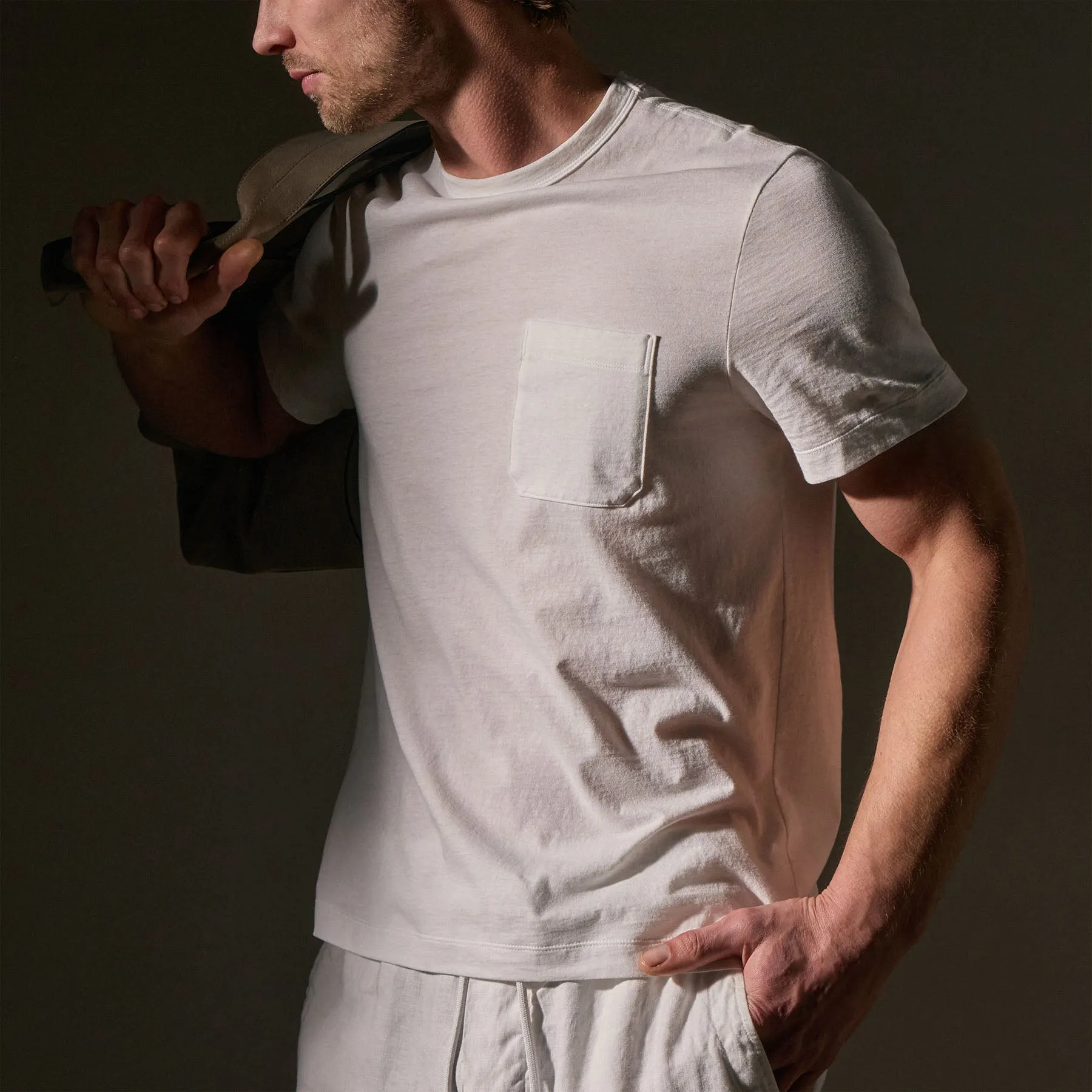 Cotton Linen Pocket Tee - White