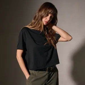 Cotton Linen Silk Tee - Black