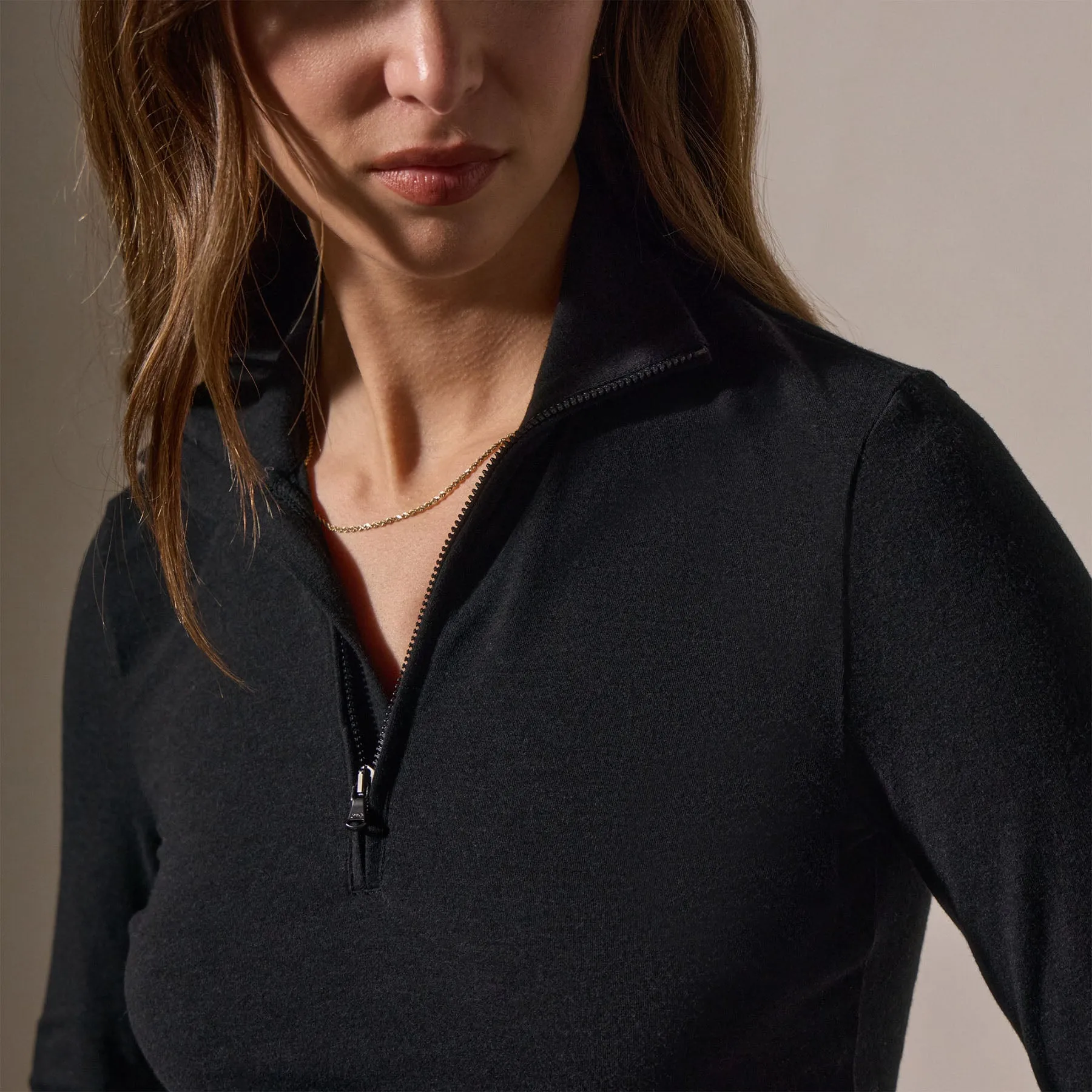 Cropped Long Sleeve Half Zip - Black
