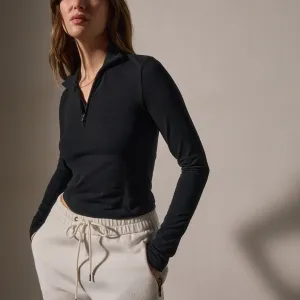 Cropped Long Sleeve Half Zip - Black