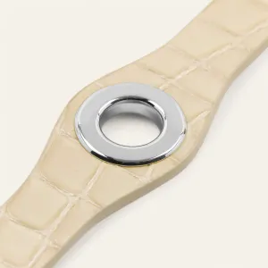 Deco Mini | Cream Patent Croc with Silver hardware