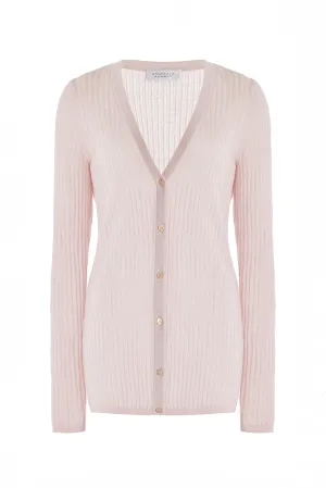 Emma Pointelle Knit Cardigan in Blush Cashmere Silk