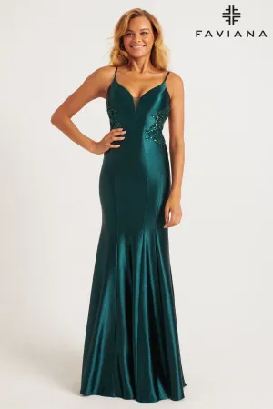 Faviana 11007 Long Beaded Lace Formal Evening Prom Dress