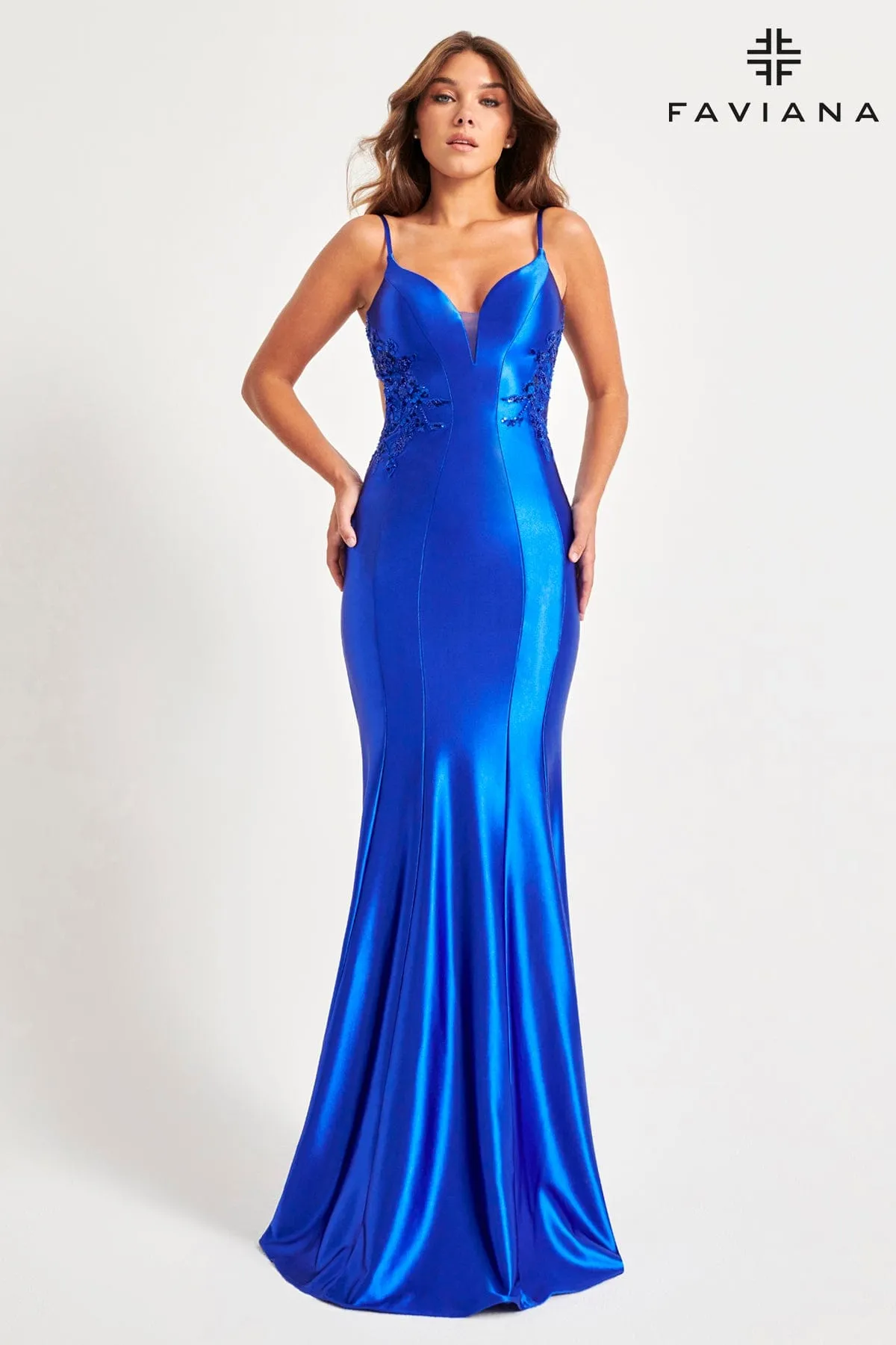Faviana 11007 Long Beaded Lace Formal Evening Prom Dress