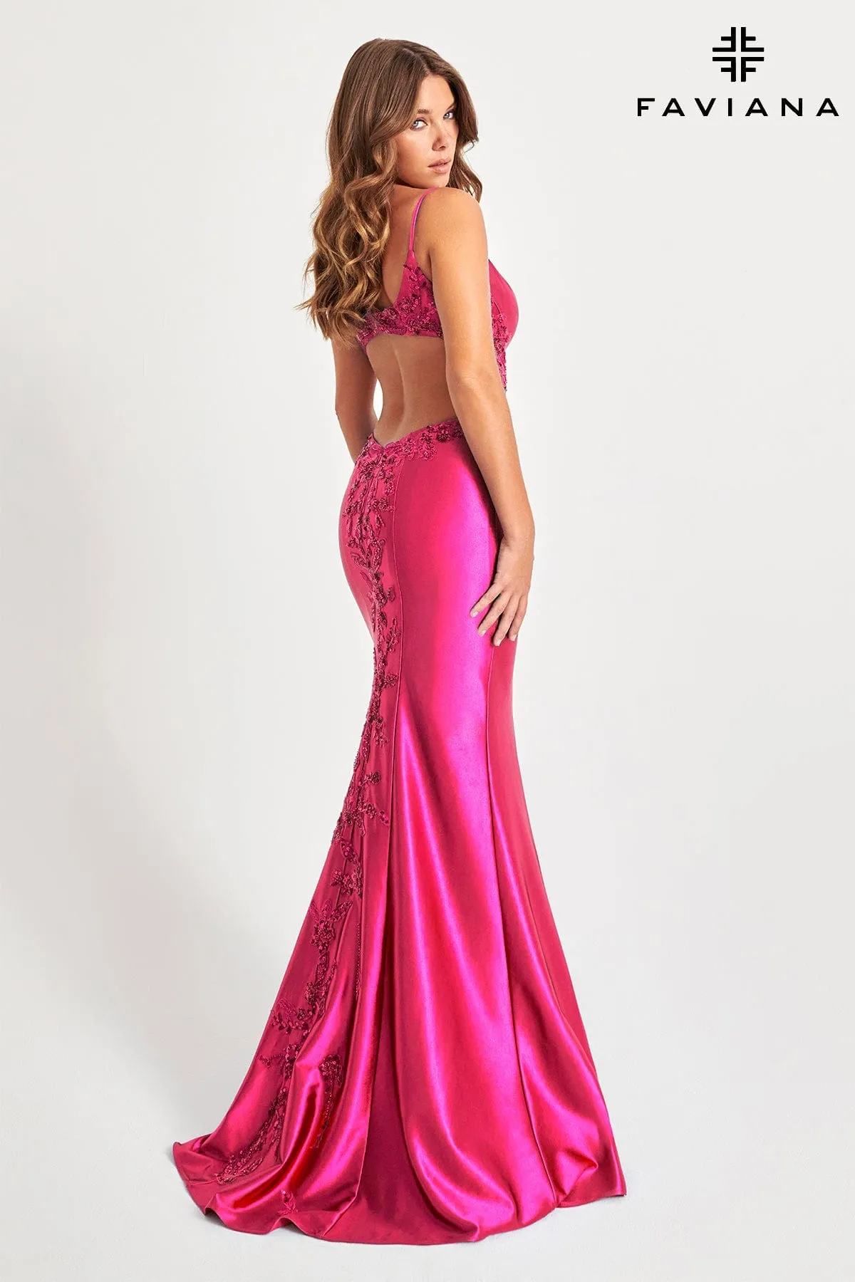 Faviana 11007 Long Beaded Lace Formal Evening Prom Dress