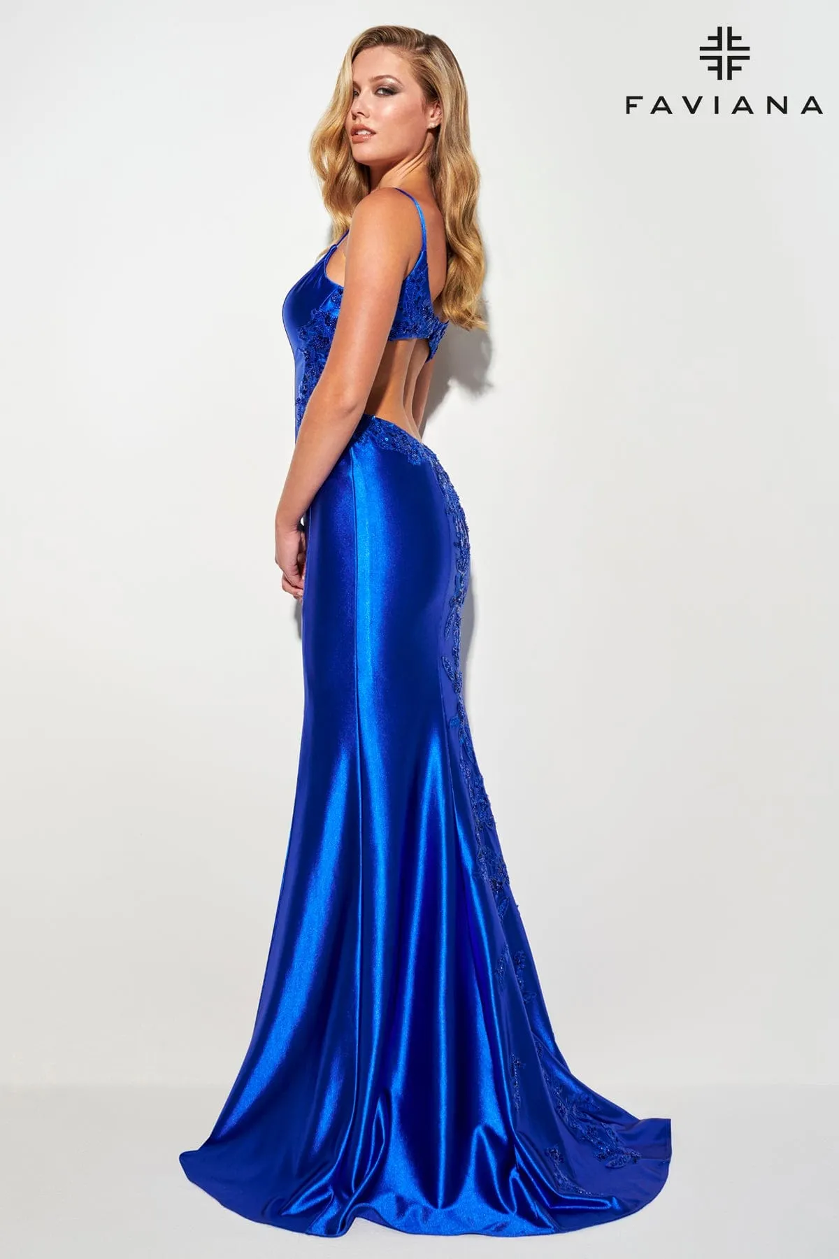 Faviana 11007 Long Beaded Lace Formal Evening Prom Dress