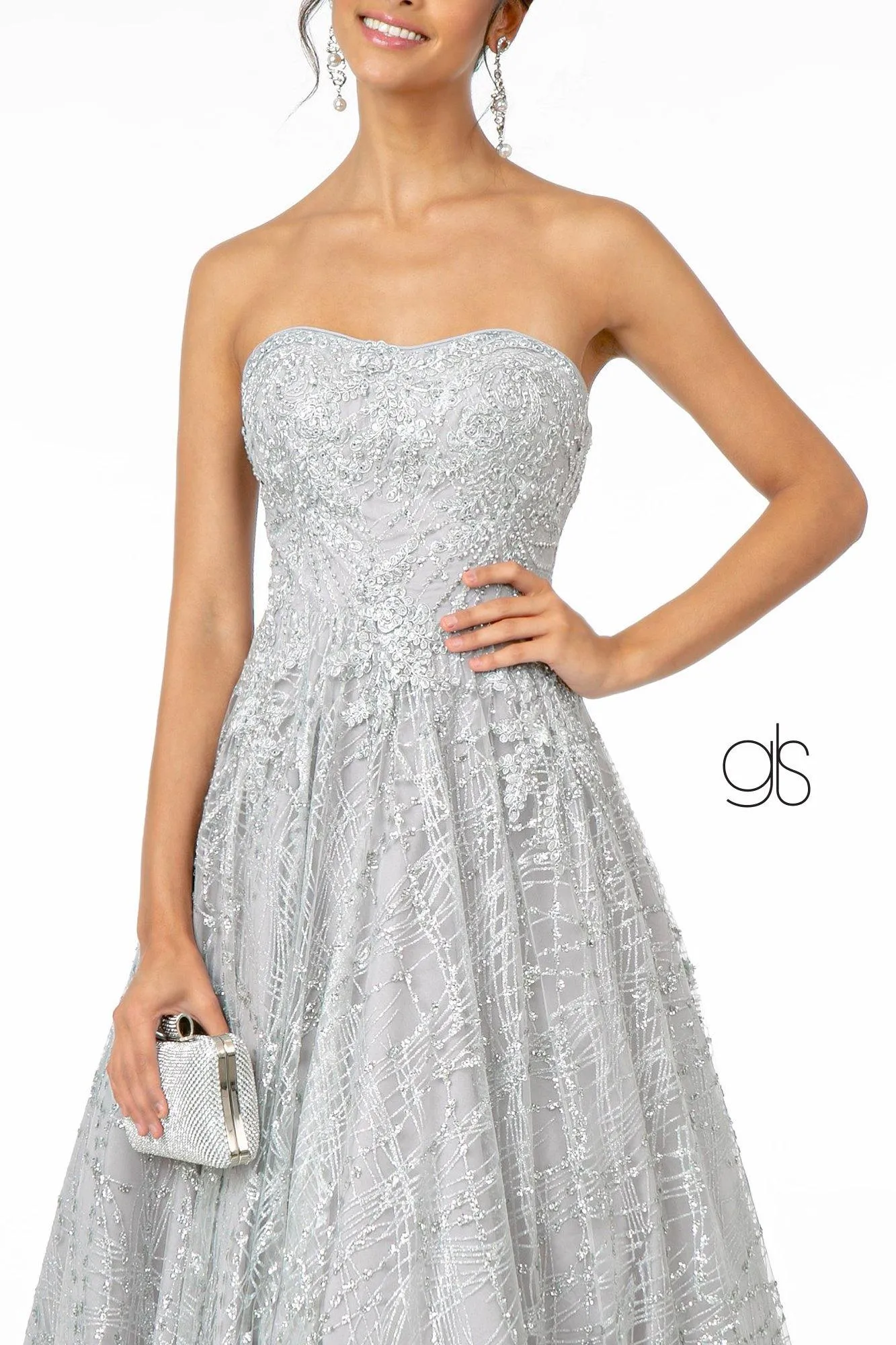 Glitter Mesh A-Line Long Prom Dress