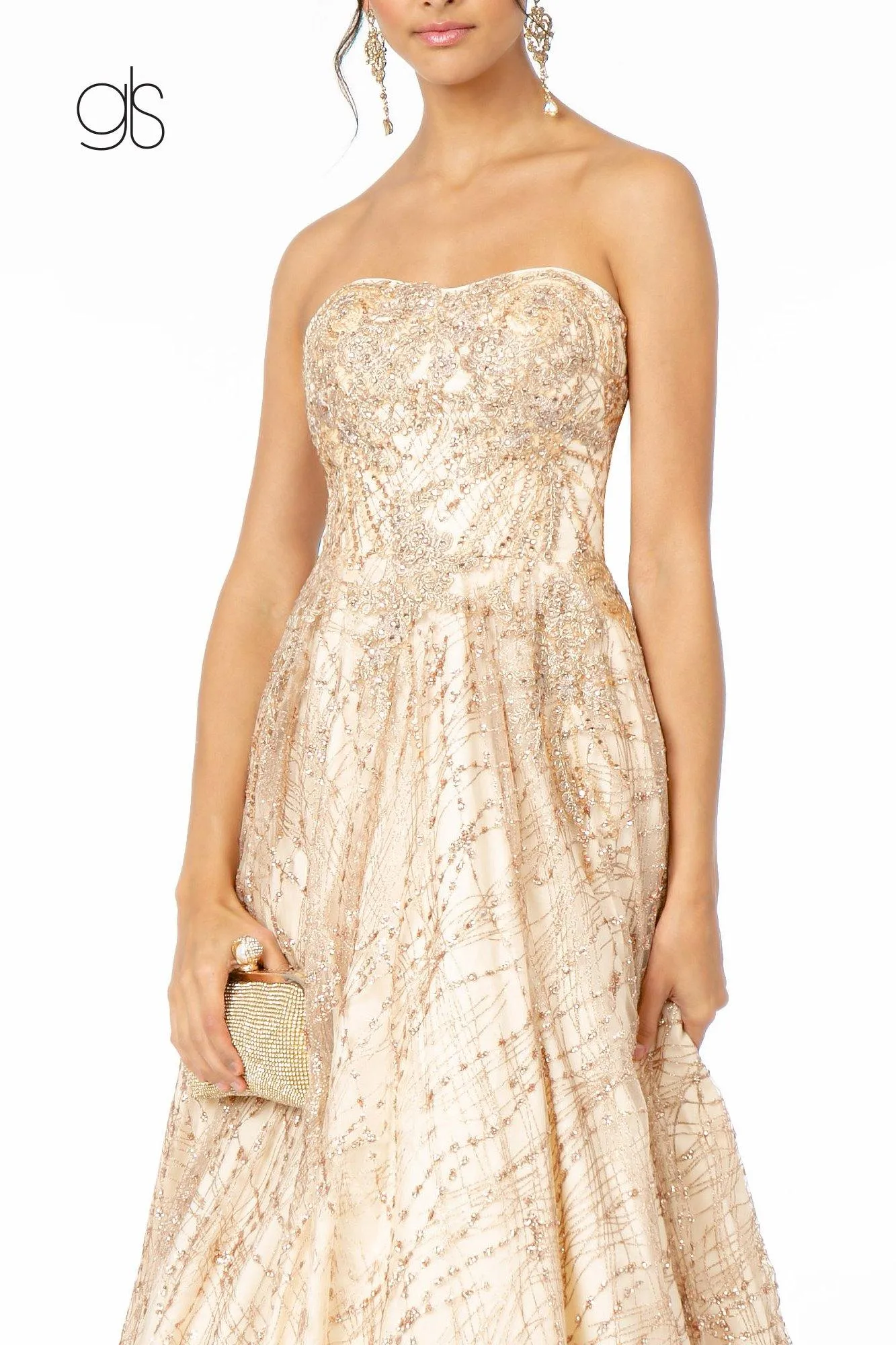 Glitter Mesh A-Line Long Prom Dress