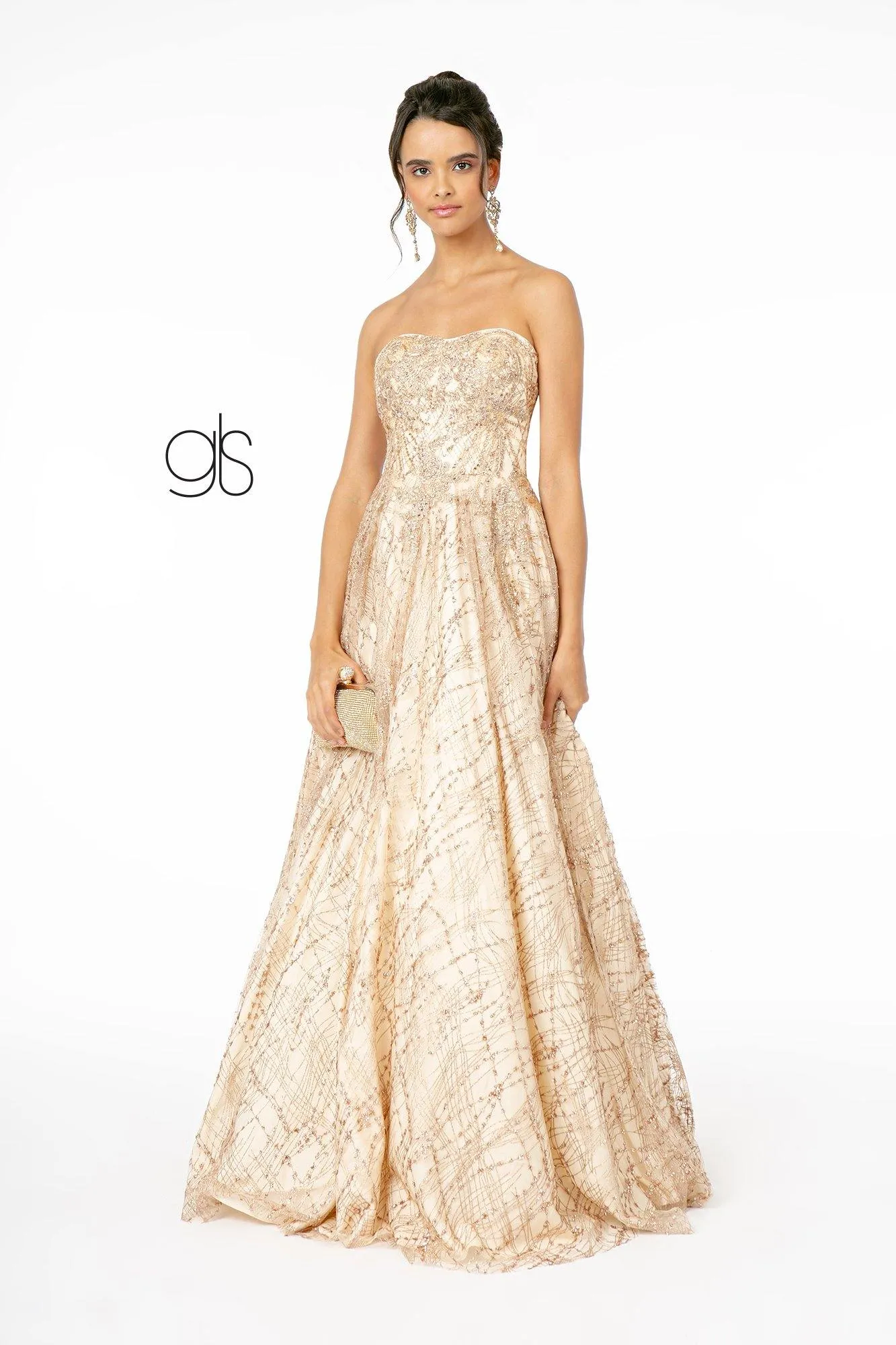 Glitter Mesh A-Line Long Prom Dress