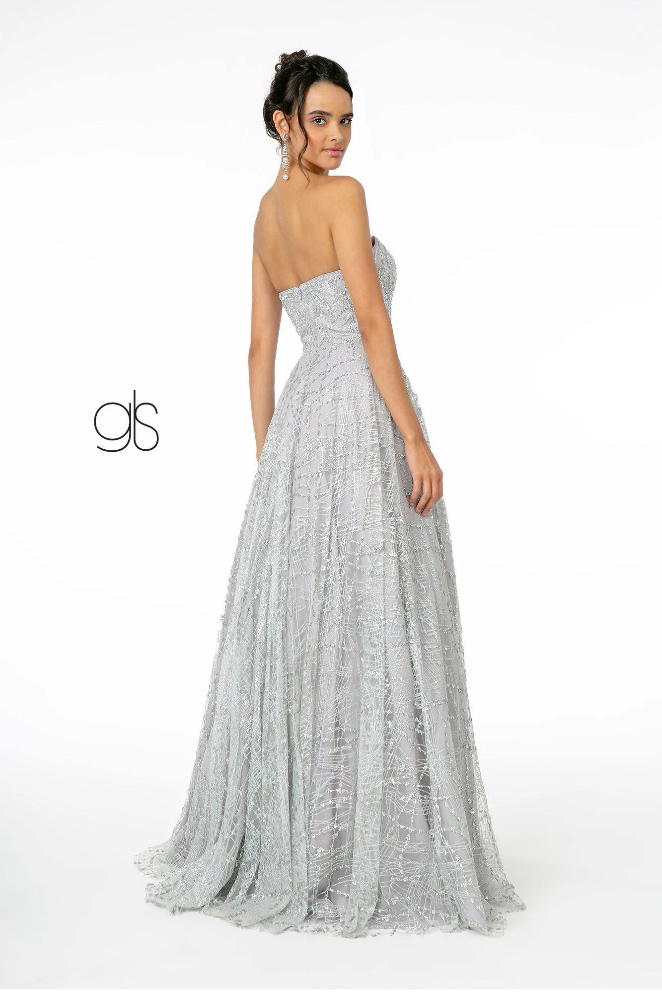 Glitter Mesh A-Line Long Prom Dress