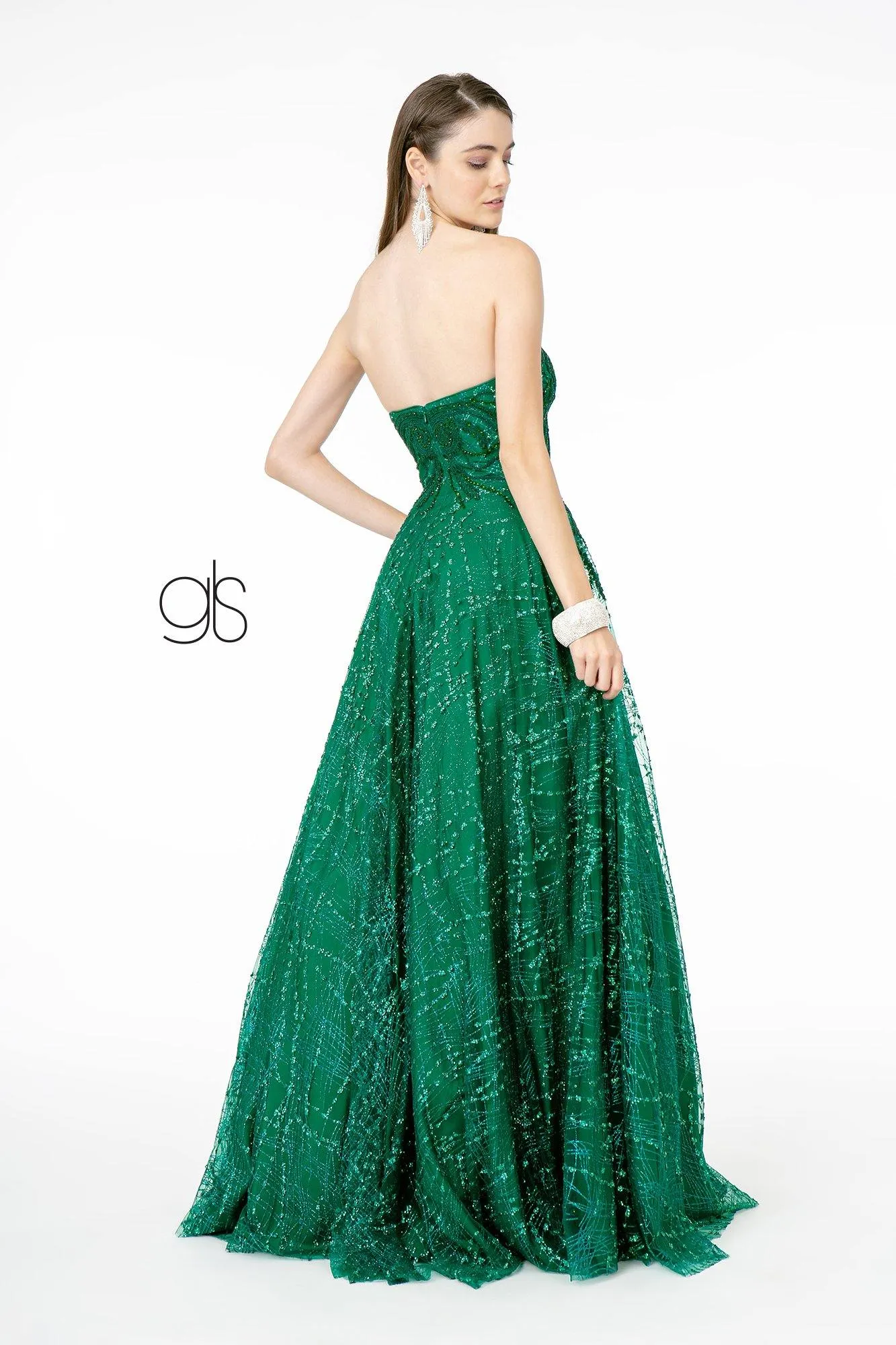 Glitter Mesh A-Line Long Prom Dress