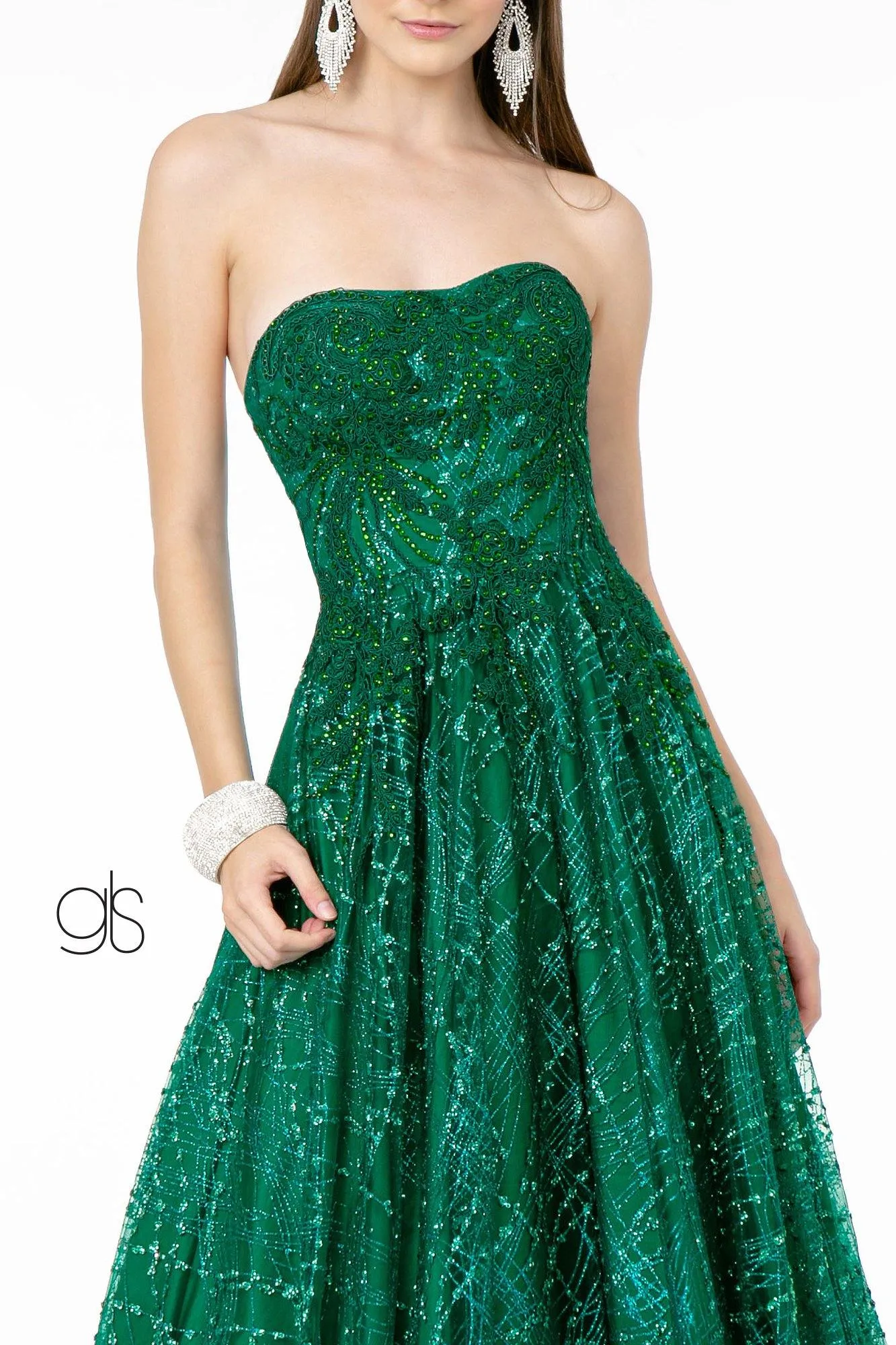 Glitter Mesh A-Line Long Prom Dress