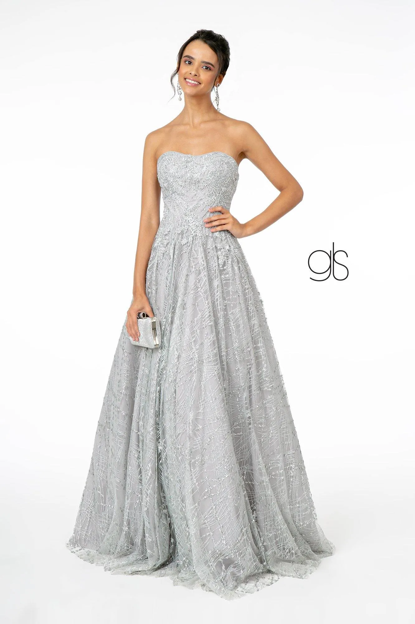 Glitter Mesh A-Line Long Prom Dress