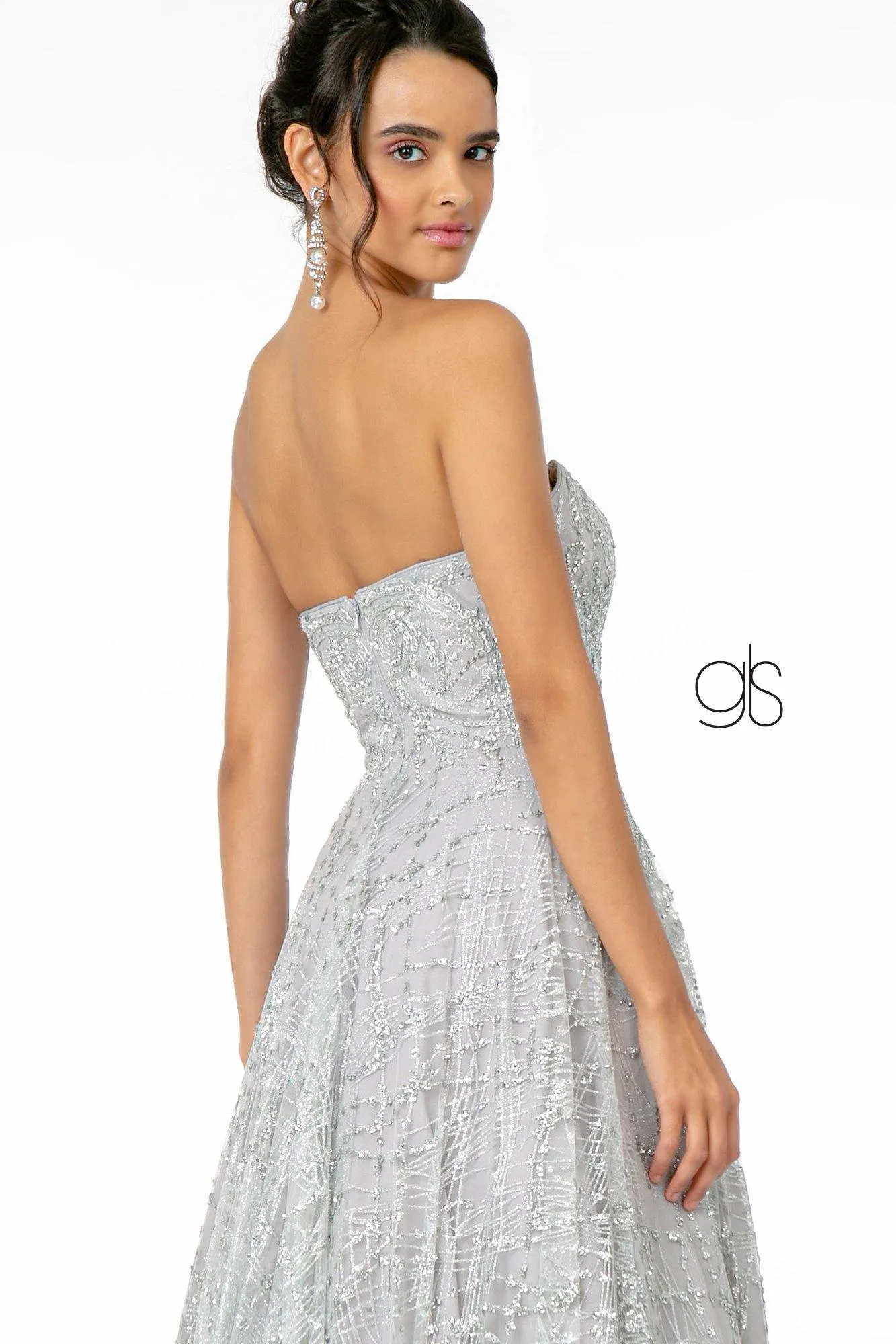 Glitter Mesh A-Line Long Prom Dress